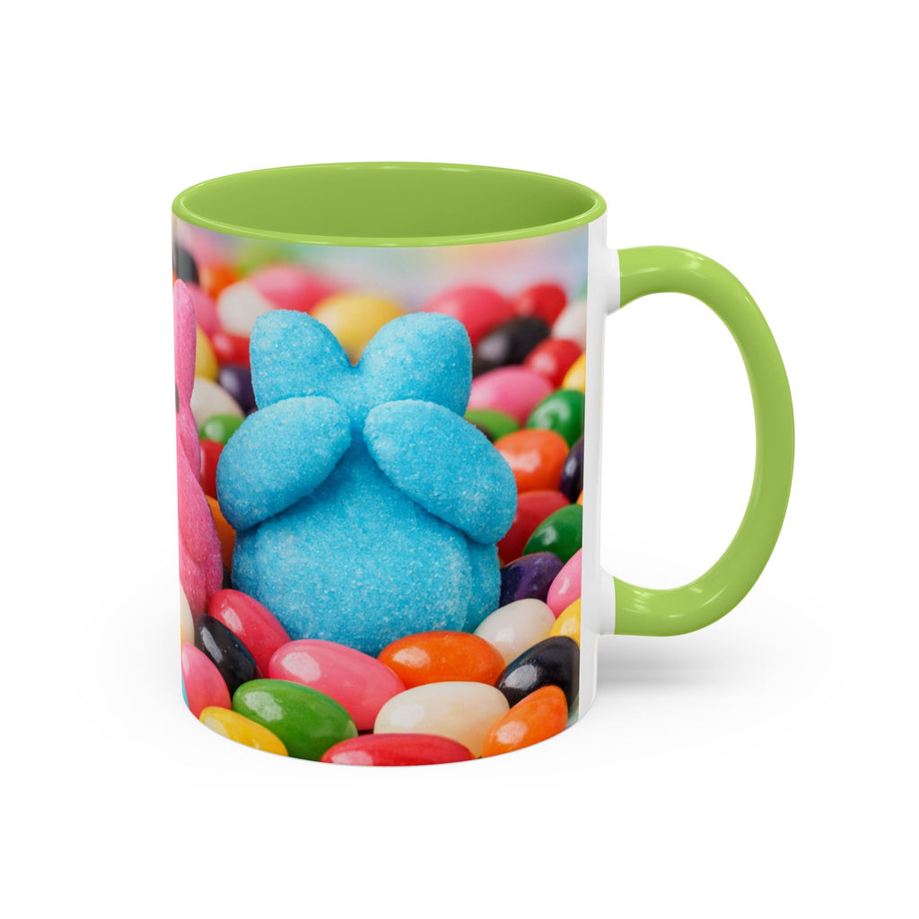Easter Candy Peeps Coffee Mug — Colorful Jellybean & Marshmallow Bunny Accent Mug (11/15oz)