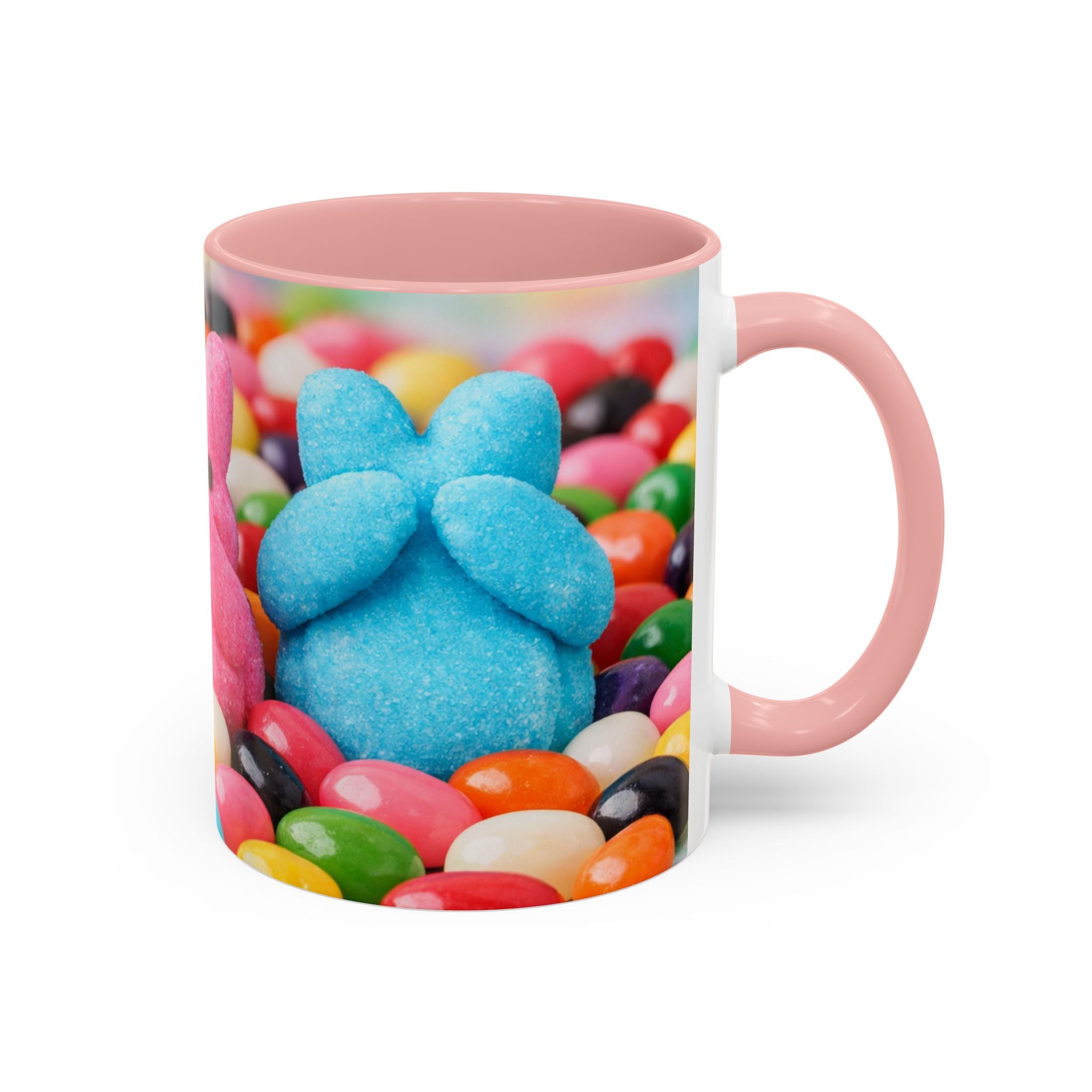 Easter Candy Peeps Coffee Mug — Colorful Jellybean & Marshmallow Bunny Accent Mug (11/15oz)