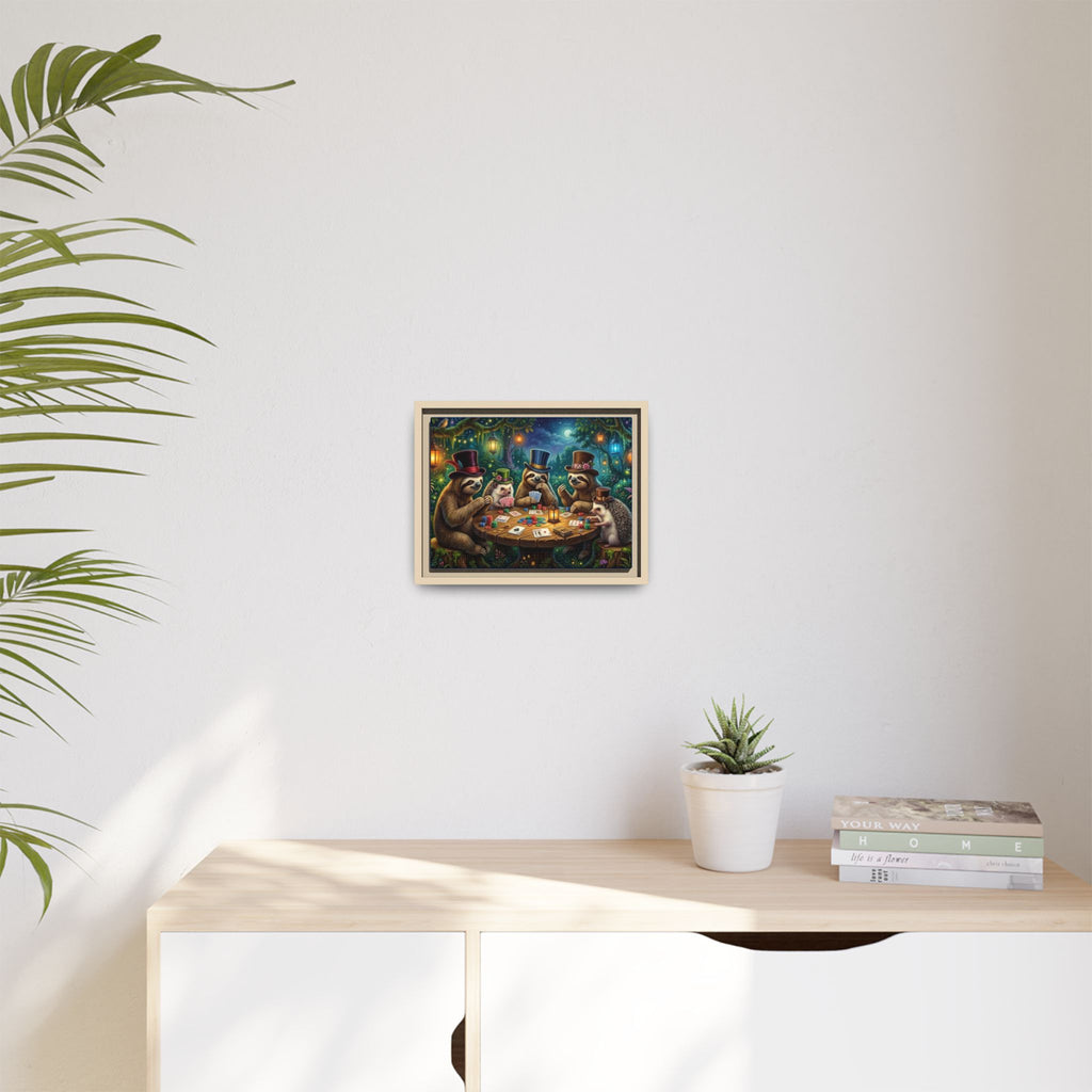Framed Whimsical Sloth & Hedgehog Poker Night Canvas