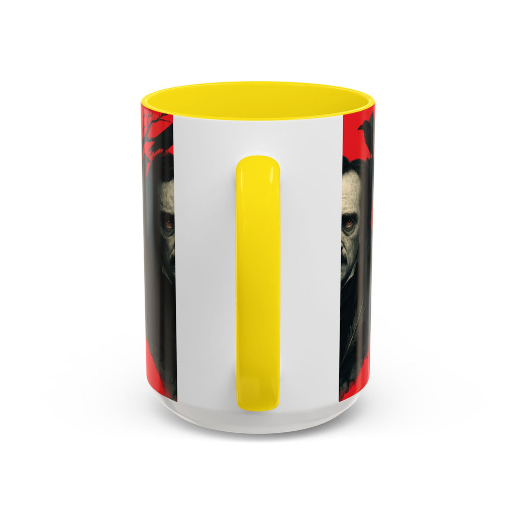Edgar Allan Poe Portrait Coffee Mug — Gothic Raven Red Accent (11/15oz)
