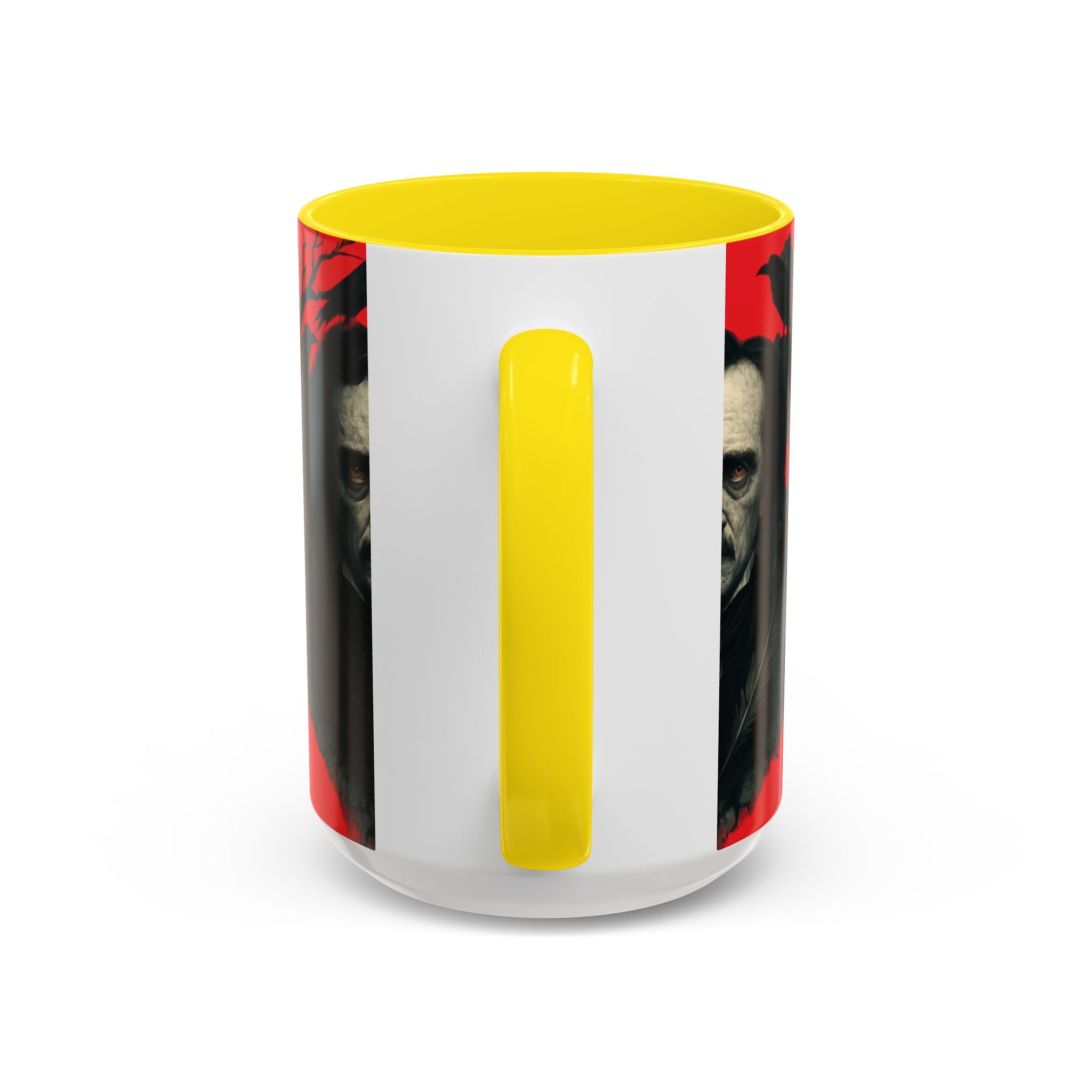 Edgar Allan Poe Portrait Coffee Mug — Gothic Raven Red Accent (11/15oz)