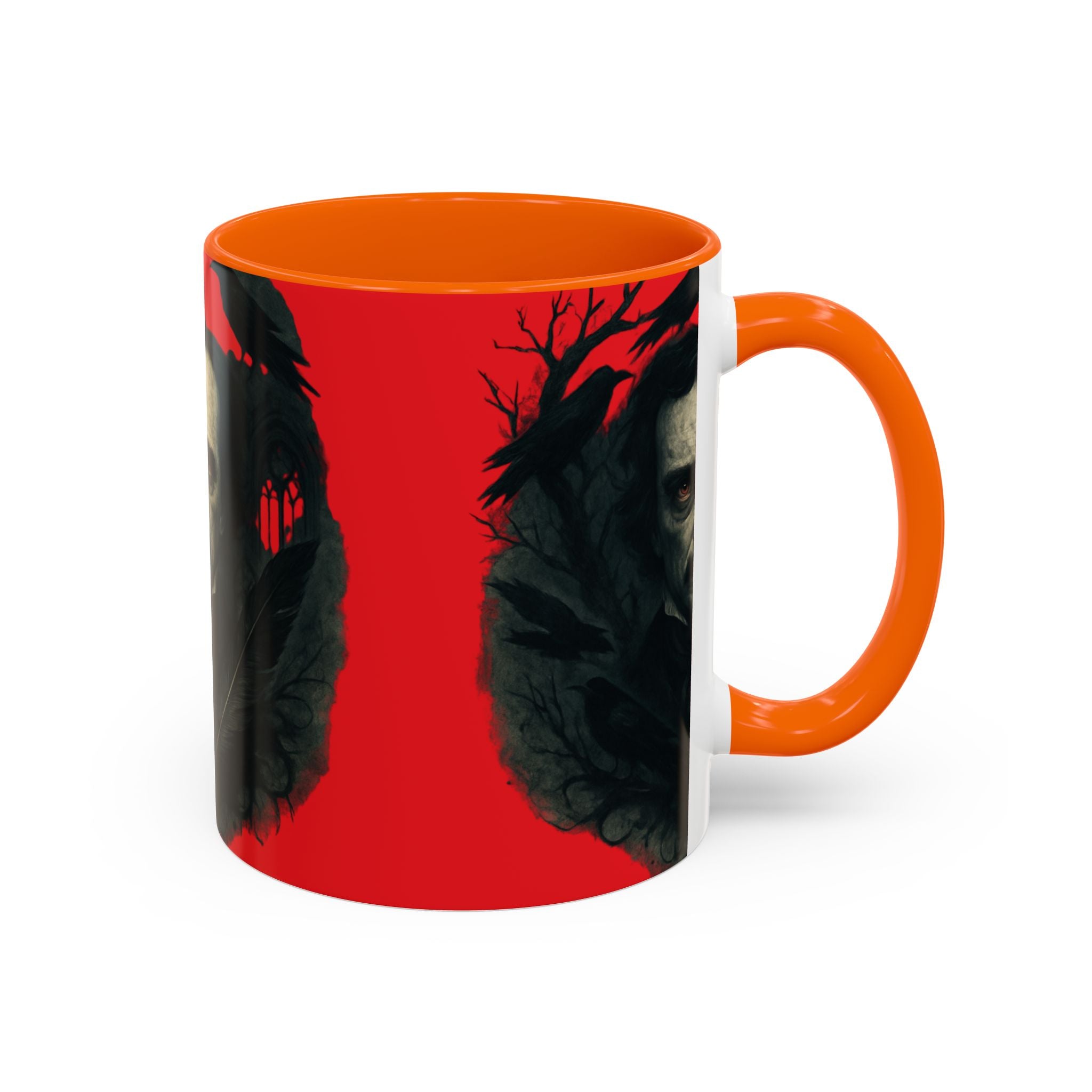 Edgar Allan Poe Portrait Coffee Mug — Gothic Raven Red Accent (11/15oz)
