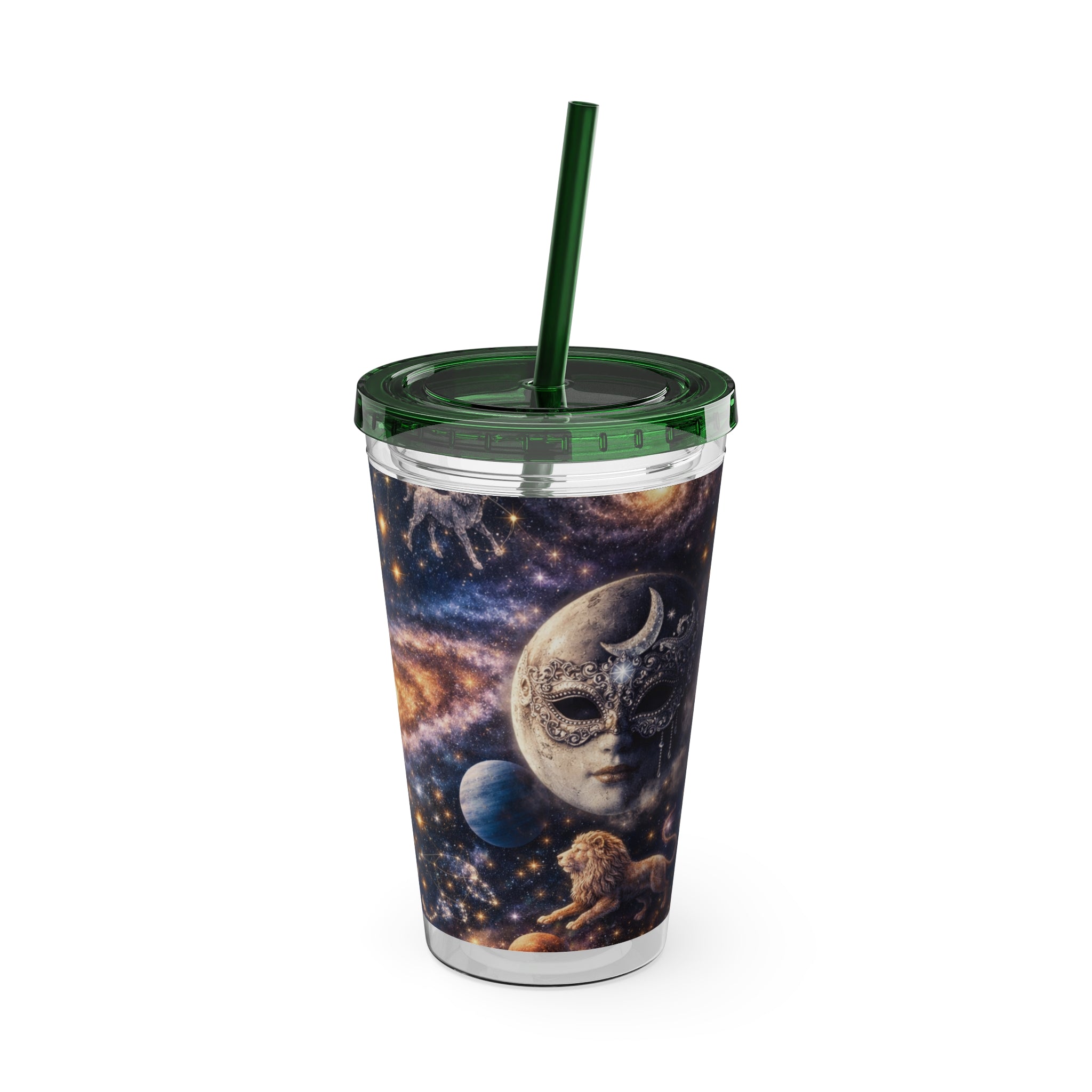 Galaxy Zodiac 16oz Tumbler with Straw — Cosmic Sunsplash Astral Design