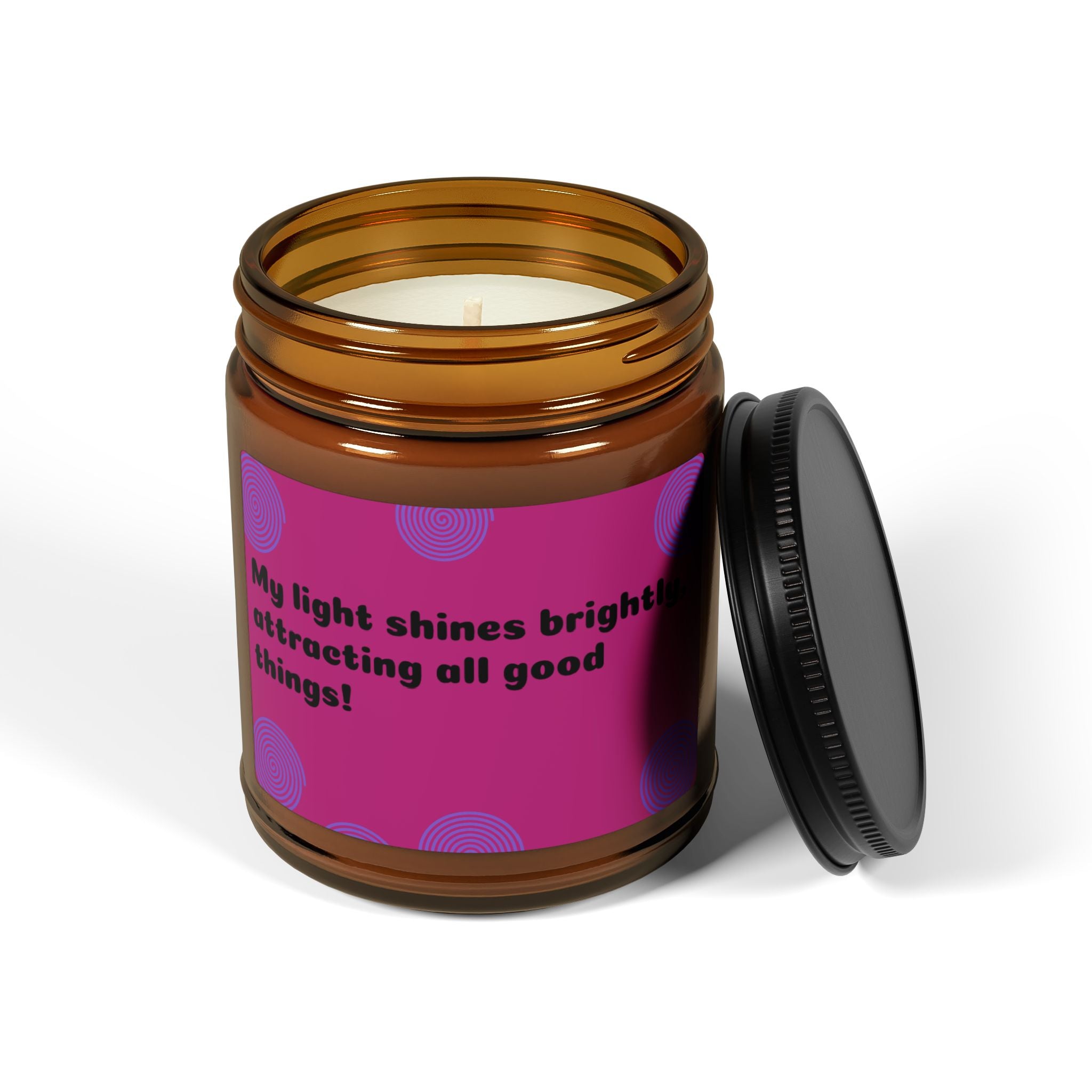 Affirmation Candle — "My light shines brightly, attracting all good things!" Amber Soy Jar