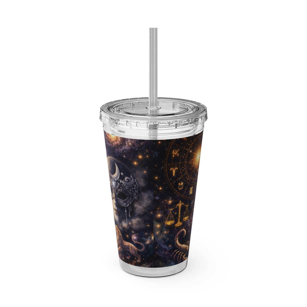 Galaxy Zodiac 16oz Tumbler with Straw — Cosmic Sunsplash Astral Design