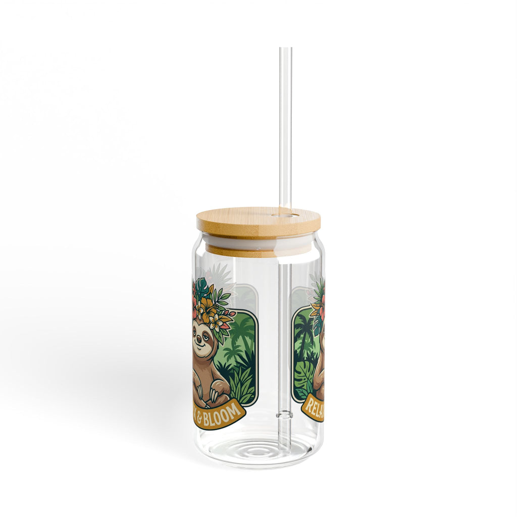 Relax & Bloom Sloth Sipper Glass — 16oz Bamboo Lid Straw Tumbler