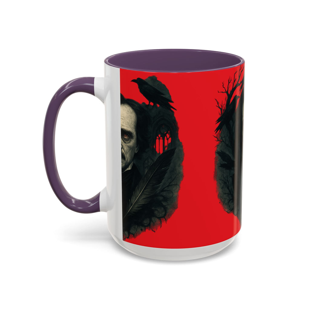 Edgar Allan Poe Portrait Coffee Mug — Gothic Raven Red Accent (11/15oz)