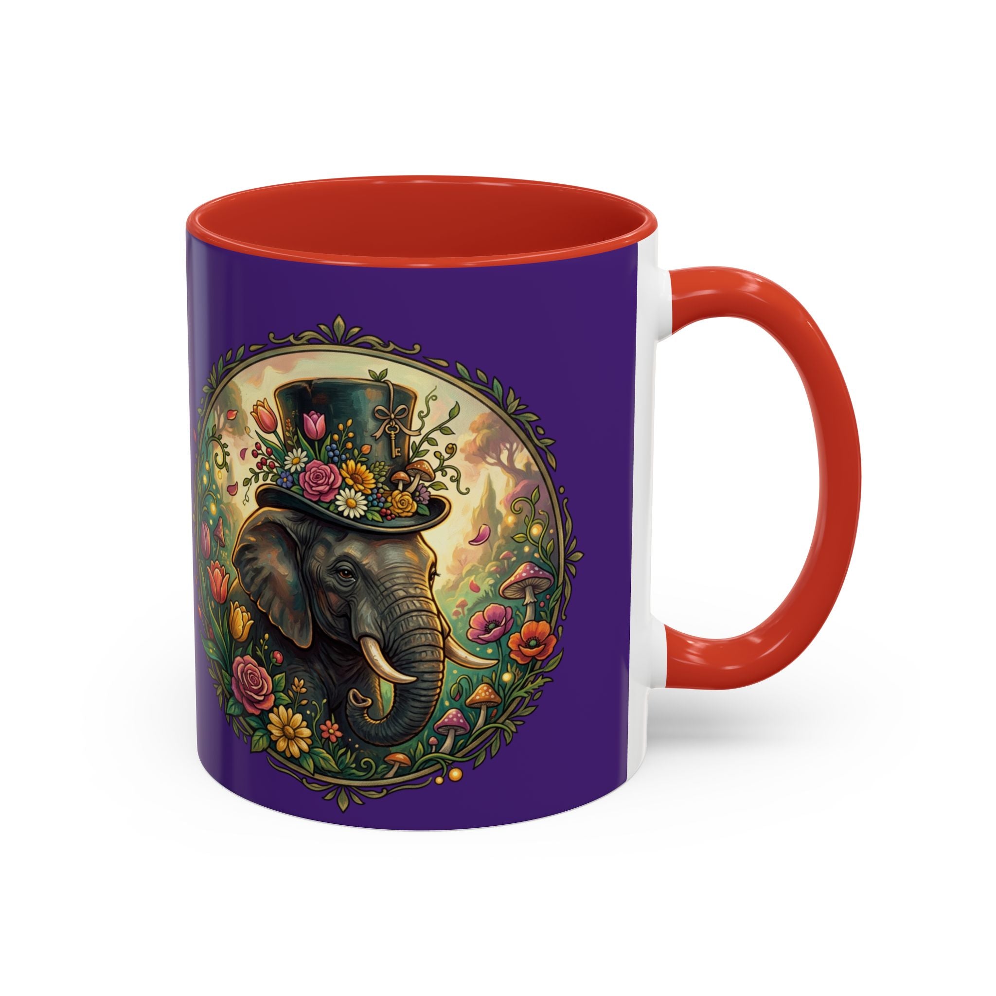 Elephant & Tulips Accent Coffee Mug — Floral Elephant Ceramic Mug (11/15oz)