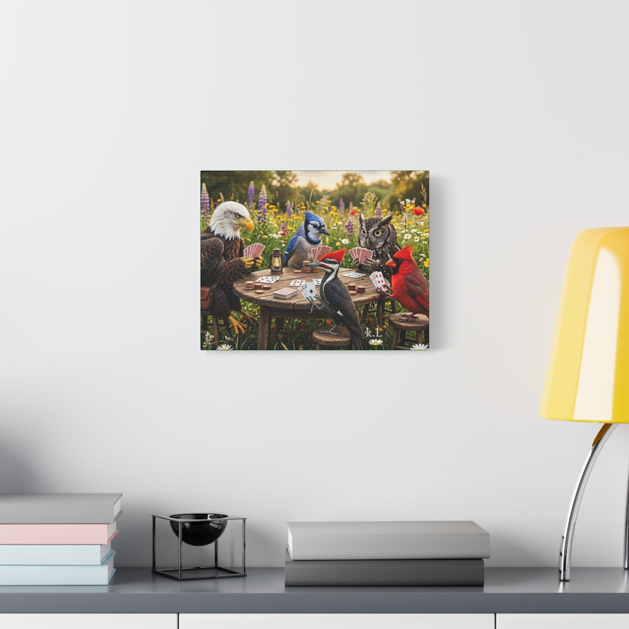 Canvas Wall Art — Woodland Birds Playing Cards Scene