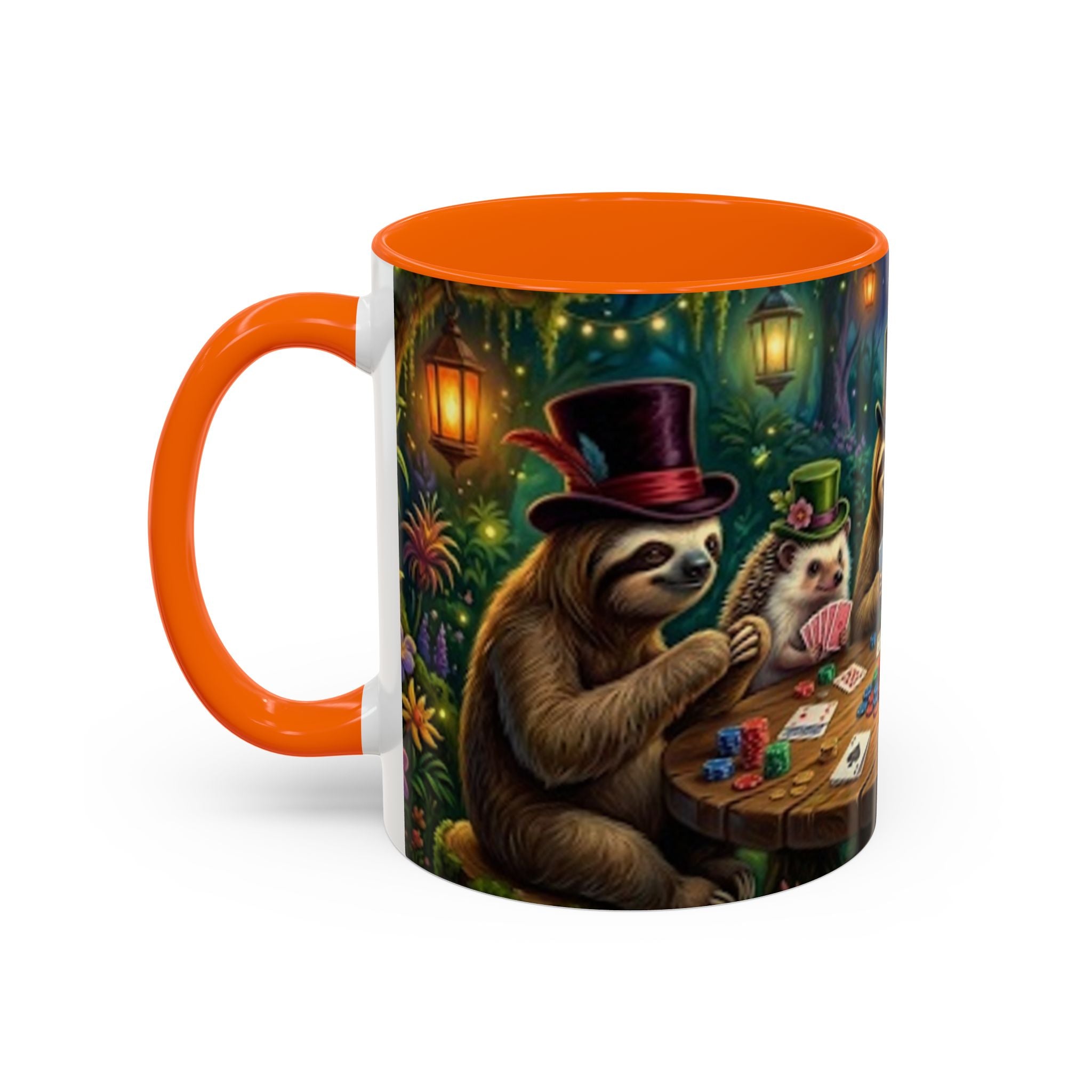 Sloth & Hedgehog Poker Night Coffee Mug — Whimsical Woodland Animal Tea Cup (11/15oz)