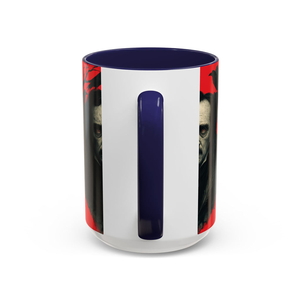 Edgar Allan Poe Portrait Coffee Mug — Gothic Raven Red Accent (11/15oz)