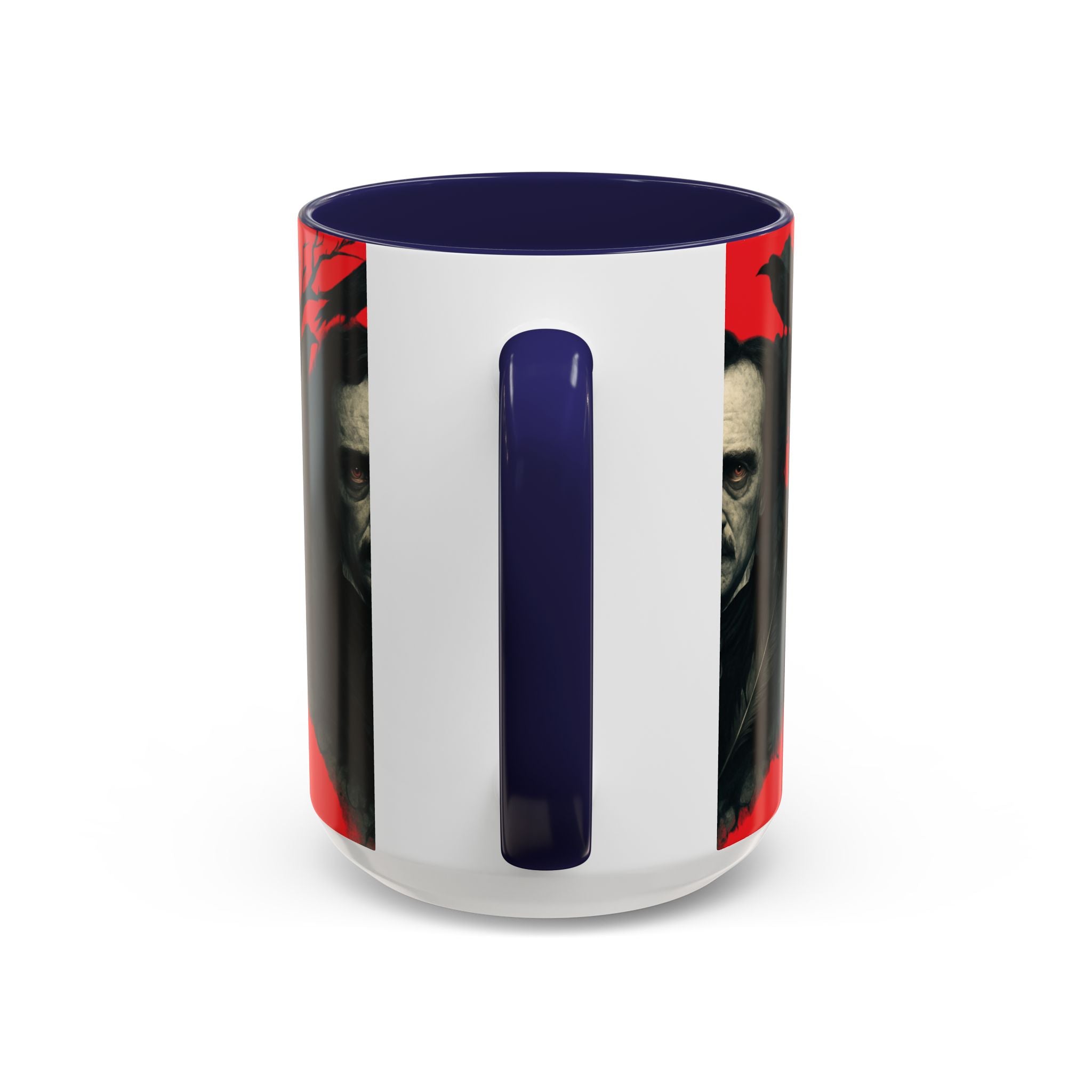Edgar Allan Poe Portrait Coffee Mug — Gothic Raven Red Accent (11/15oz)