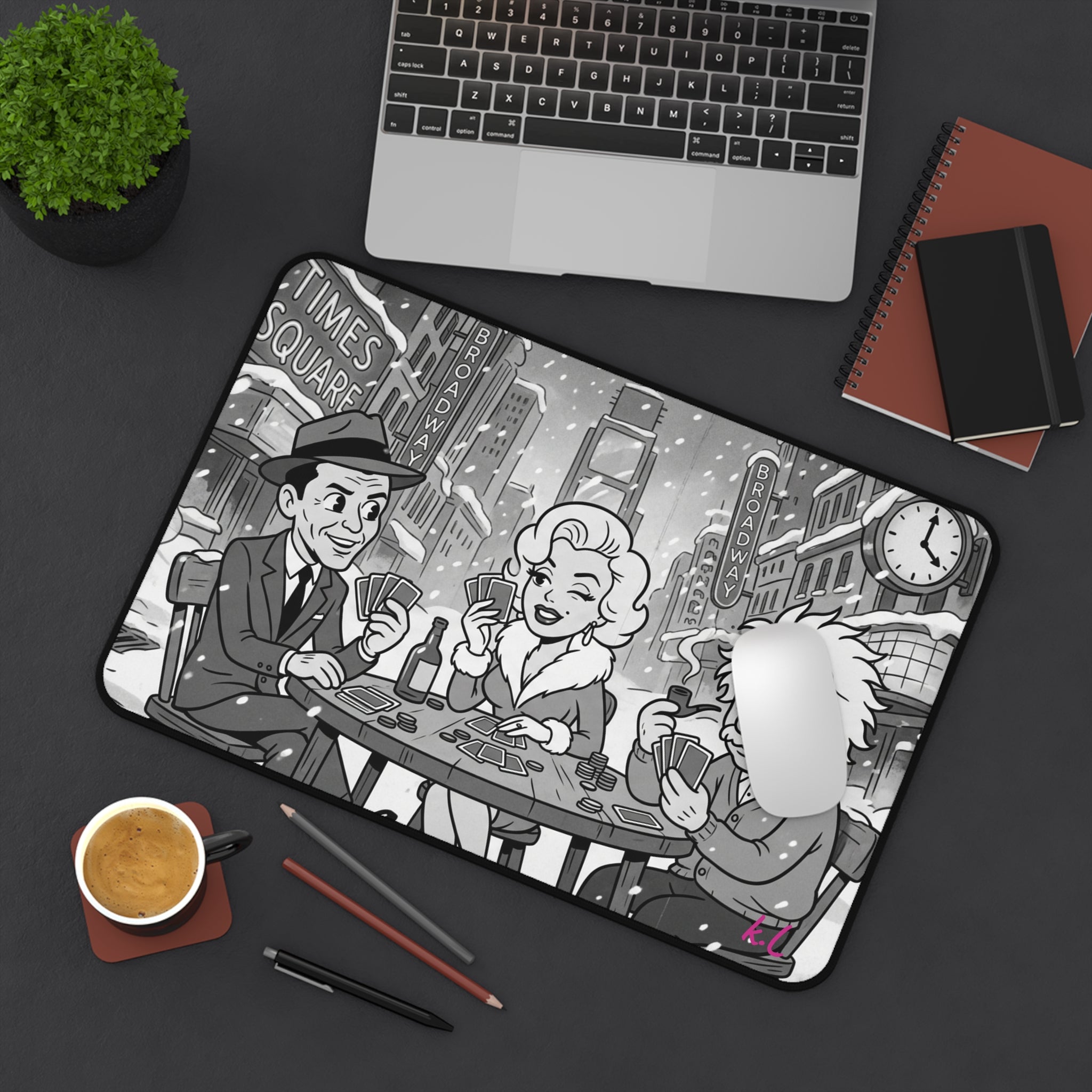 Vintage Cartoon Poker Night Desk Mat — Retro Casino Desk Pad