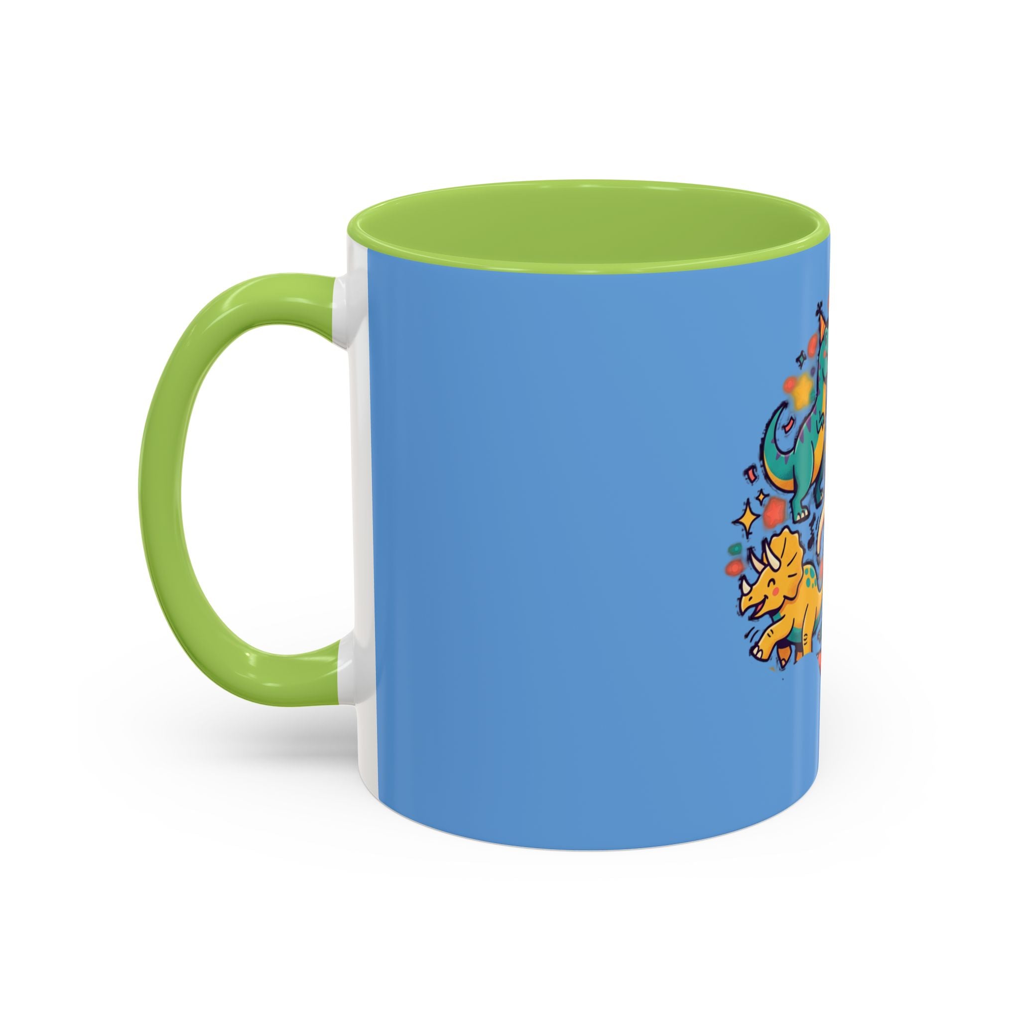 Cute Dancing Dinosaurs & Sloths Accent Coffee Mug — Colorful 11/15oz Ceramic