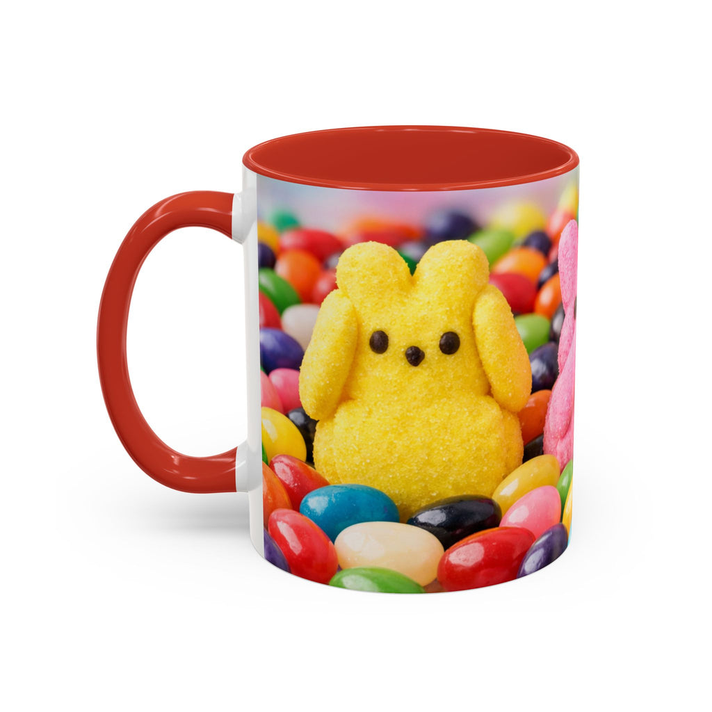 Easter Candy Peeps Coffee Mug — Colorful Jellybean & Marshmallow Bunny Accent Mug (11/15oz)