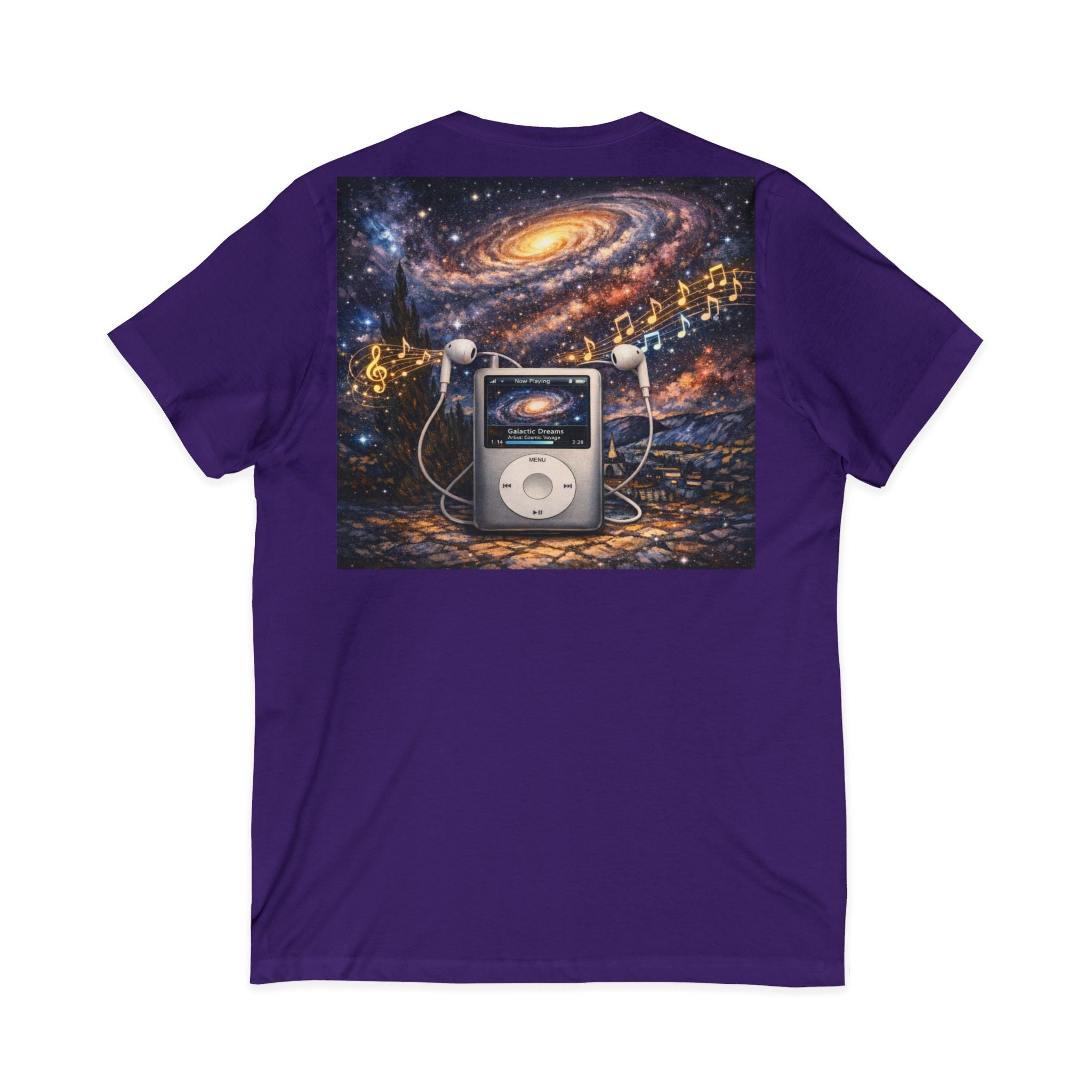 Galaxy iPod Music Tee — Retro Space Music V-Neck T‑Shirt