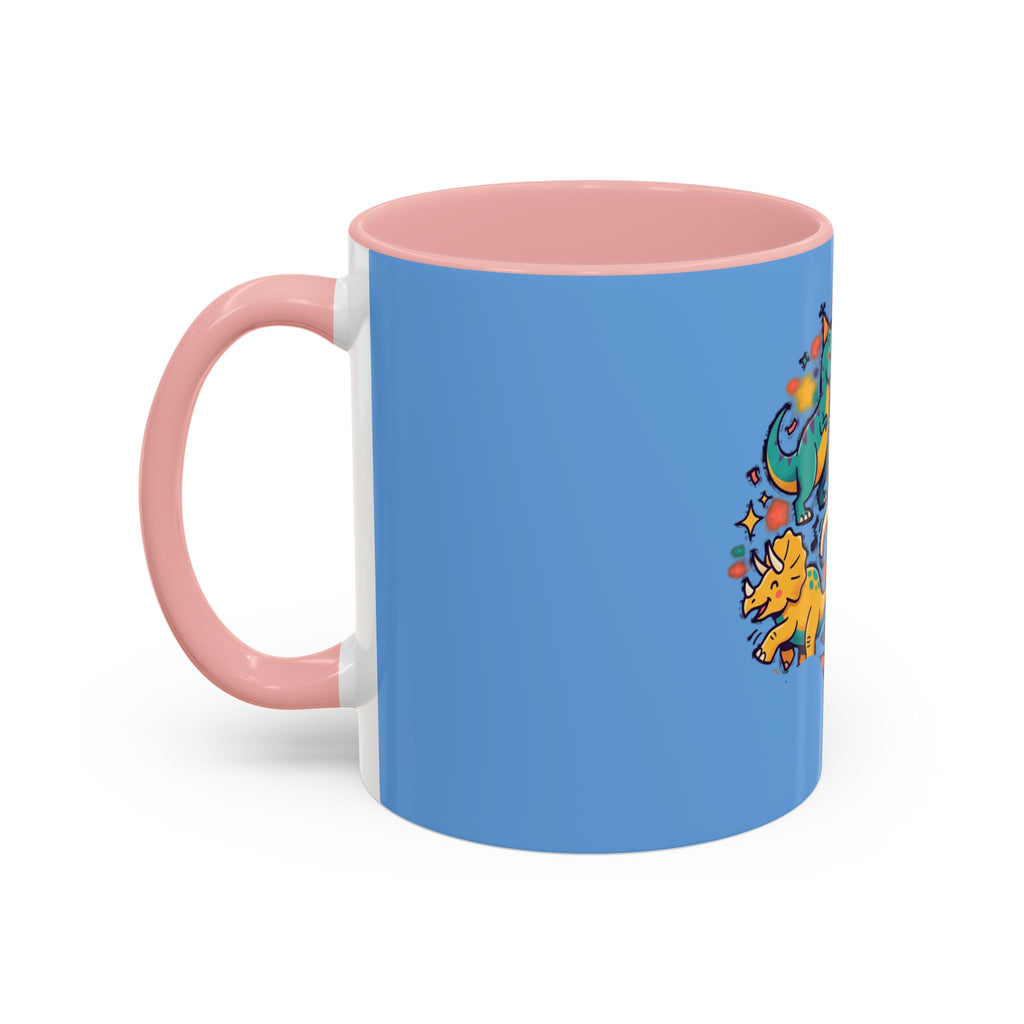 Cute Dancing Dinosaurs & Sloths Accent Coffee Mug — Colorful 11/15oz Ceramic