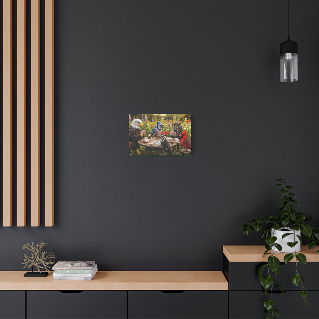 Canvas Wall Art — Woodland Birds Playing Cards Scene
