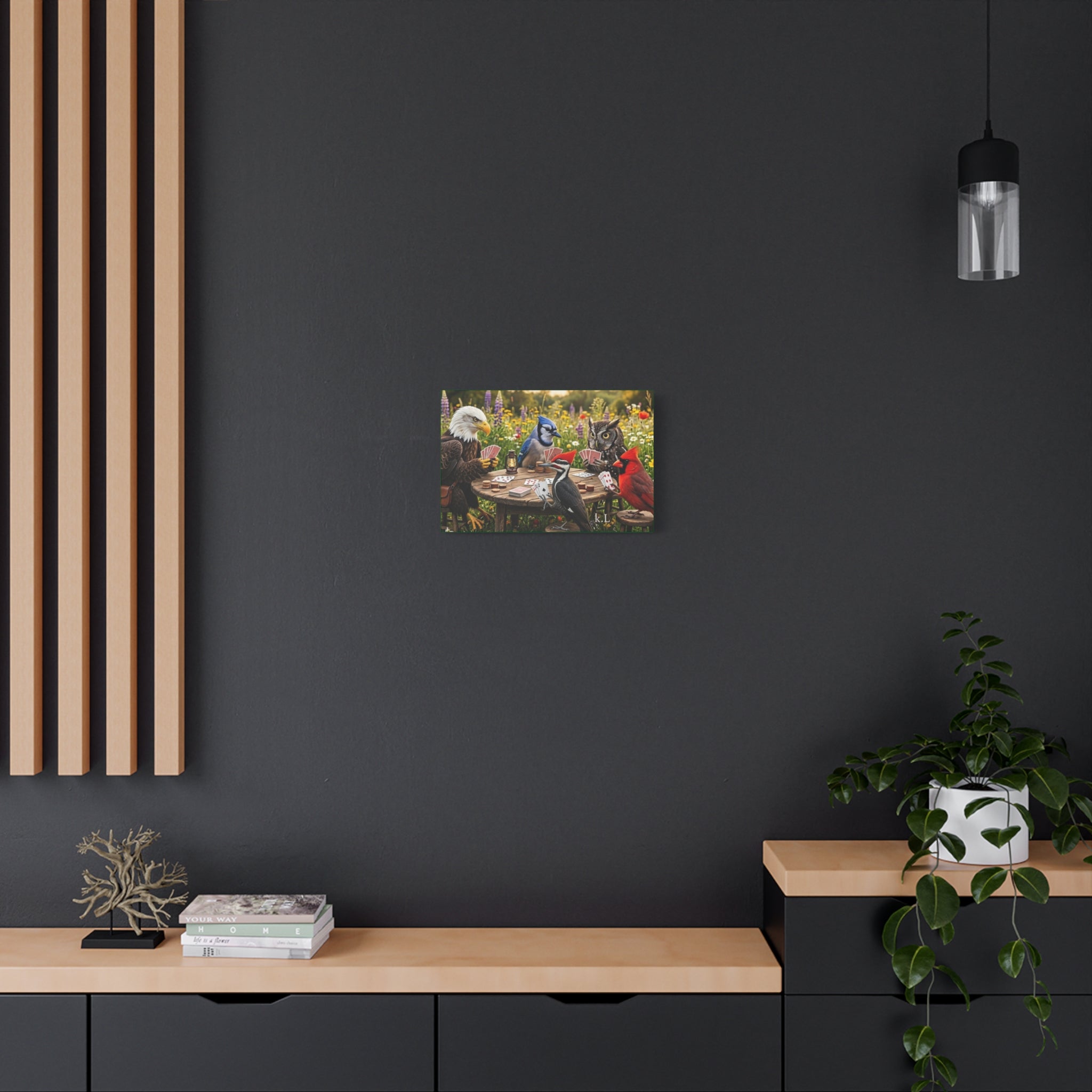 Canvas Wall Art — Woodland Birds Playing Cards Scene