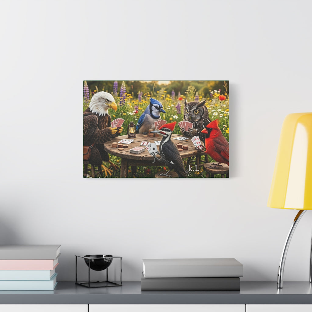 Canvas Wall Art — Woodland Birds Playing Cards Scene