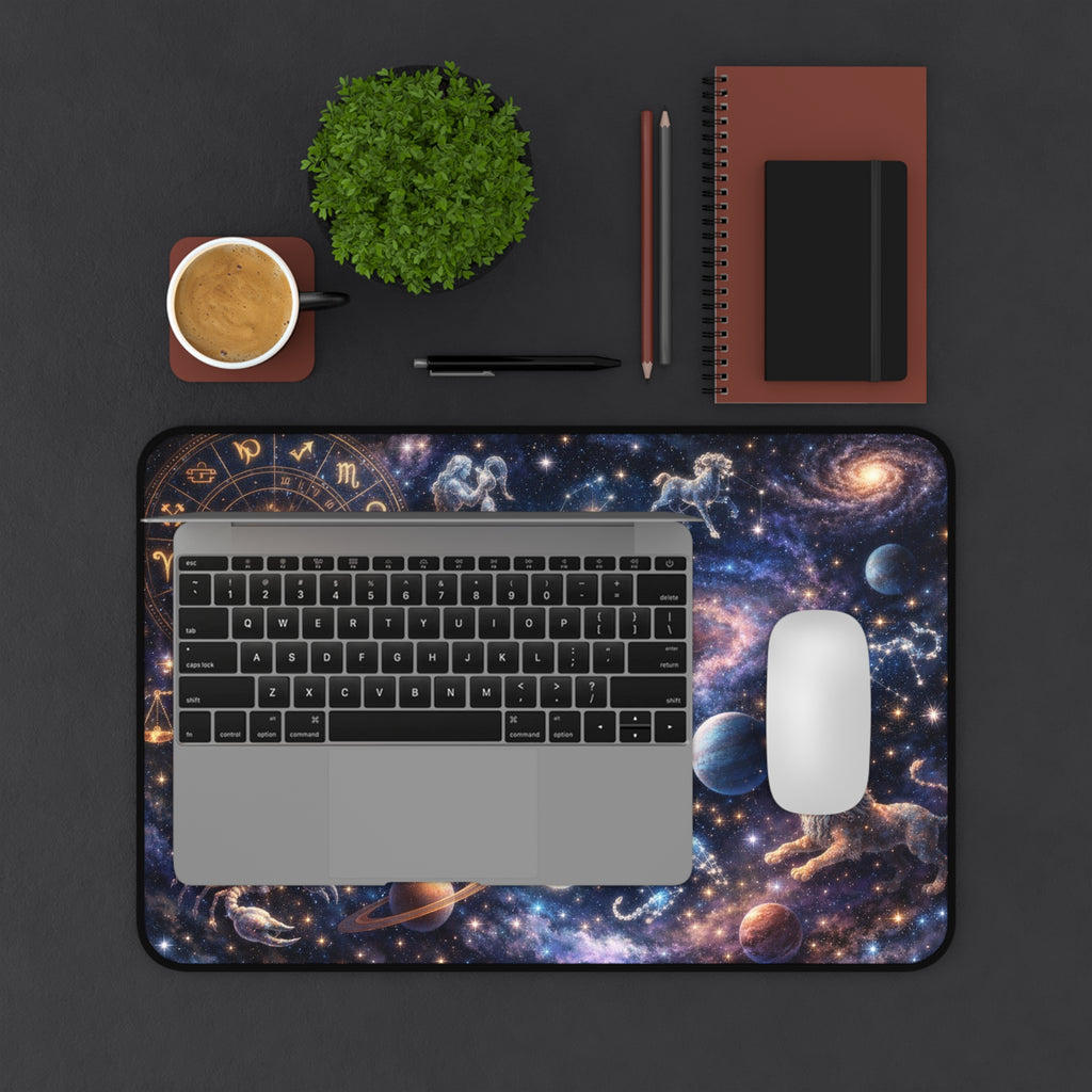 Zodiac Constellation Galaxy Desk Mat — Astrological Space Mouse Pad