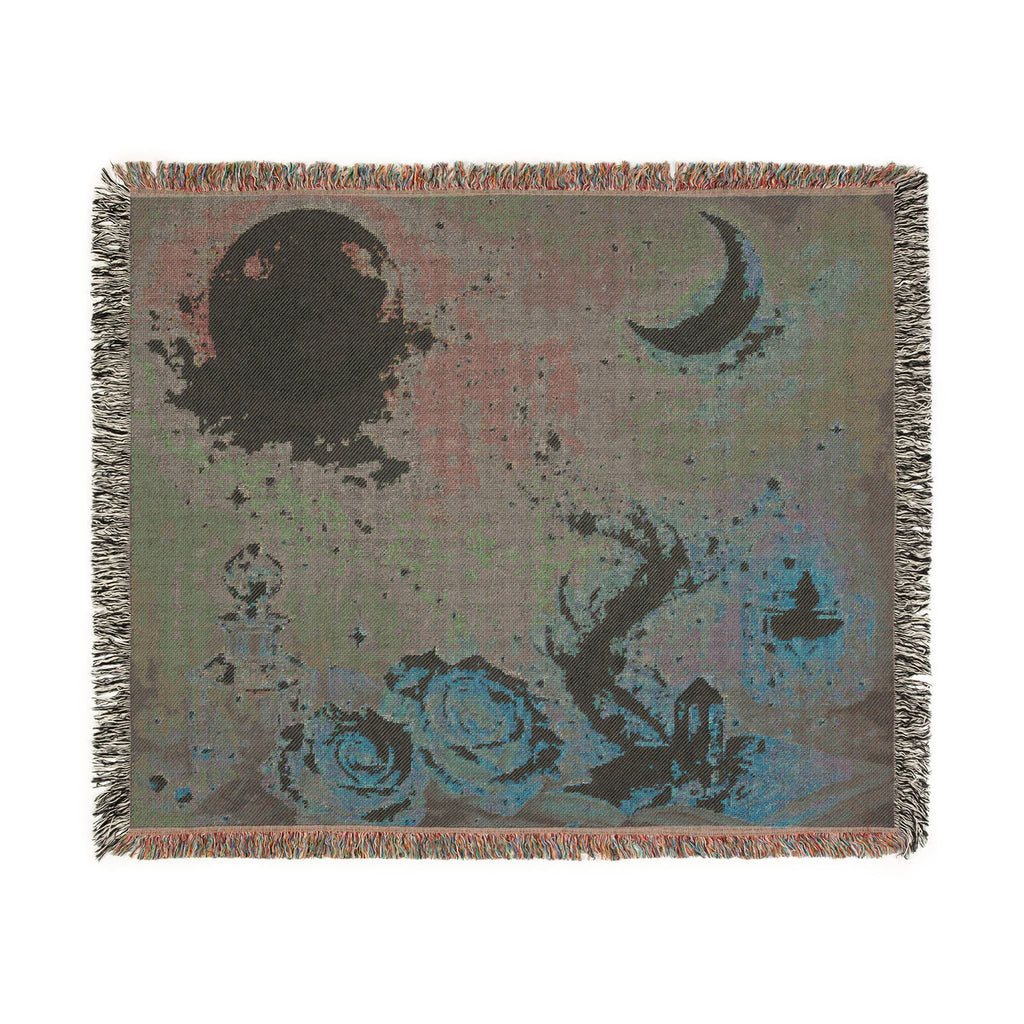 Moon & Roses Woven Blanket — Floral Lunar Throw