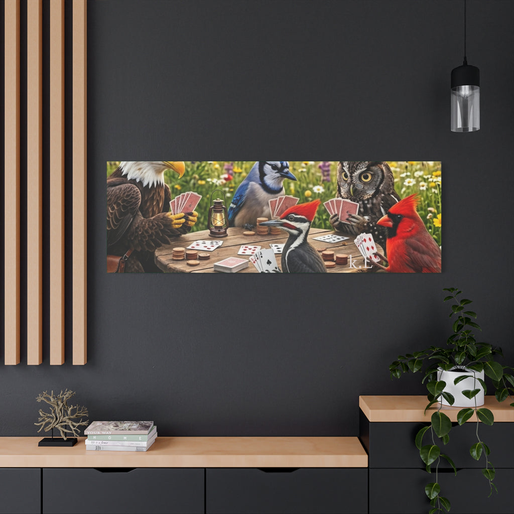 Canvas Wall Art — Woodland Birds Playing Cards Scene
