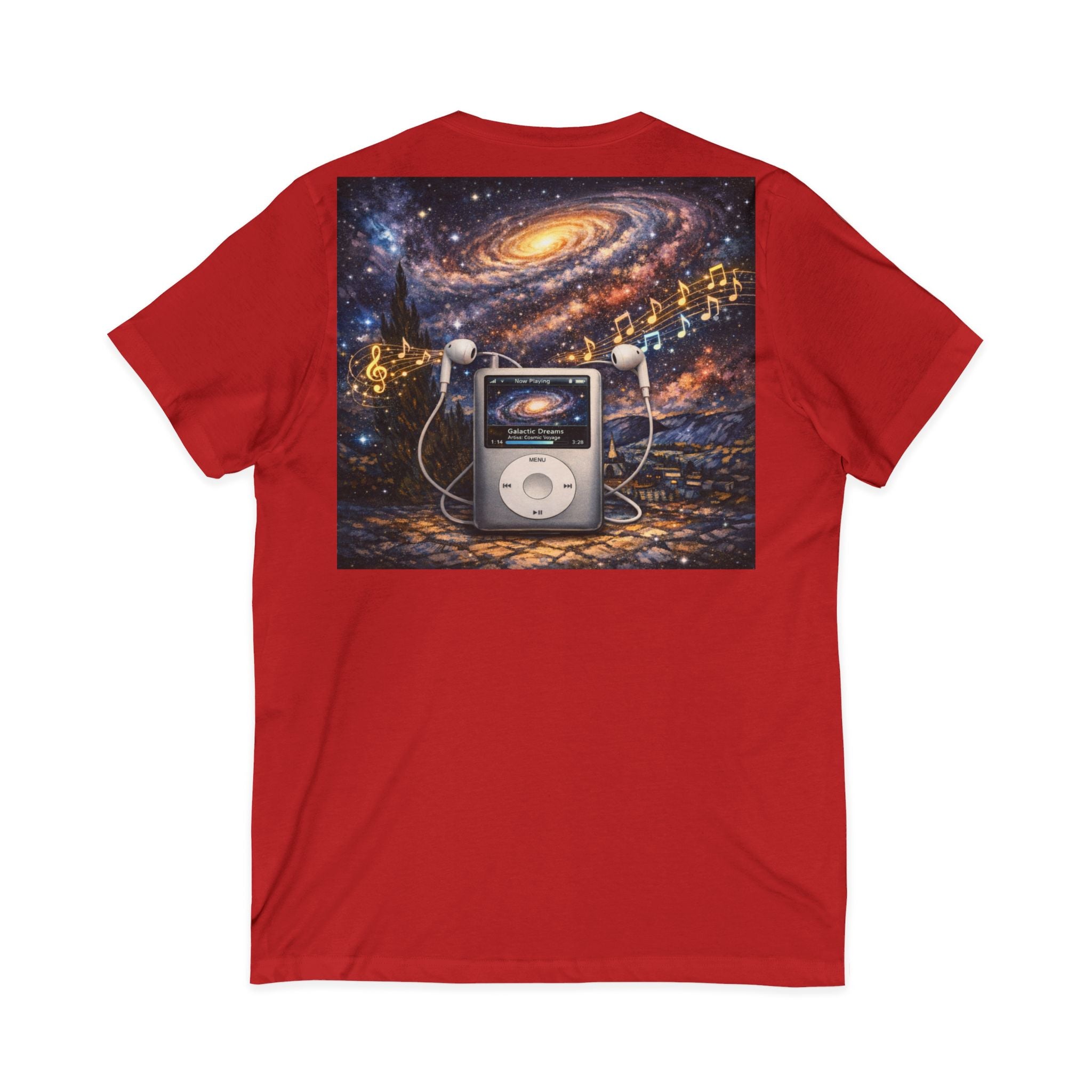 Galaxy iPod Music Tee — Retro Space Music V-Neck T‑Shirt