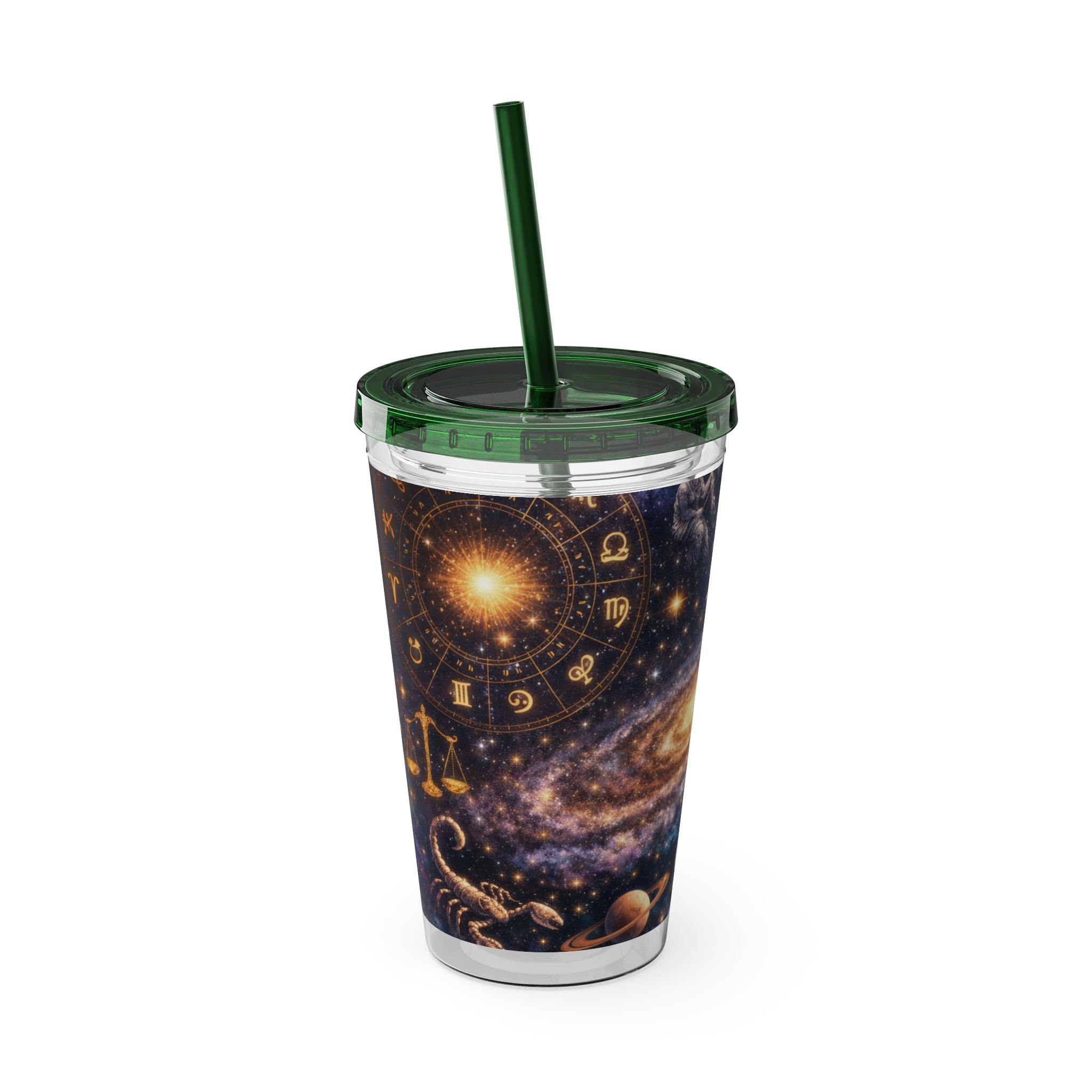Galaxy Zodiac 16oz Tumbler with Straw — Cosmic Sunsplash Astral Design
