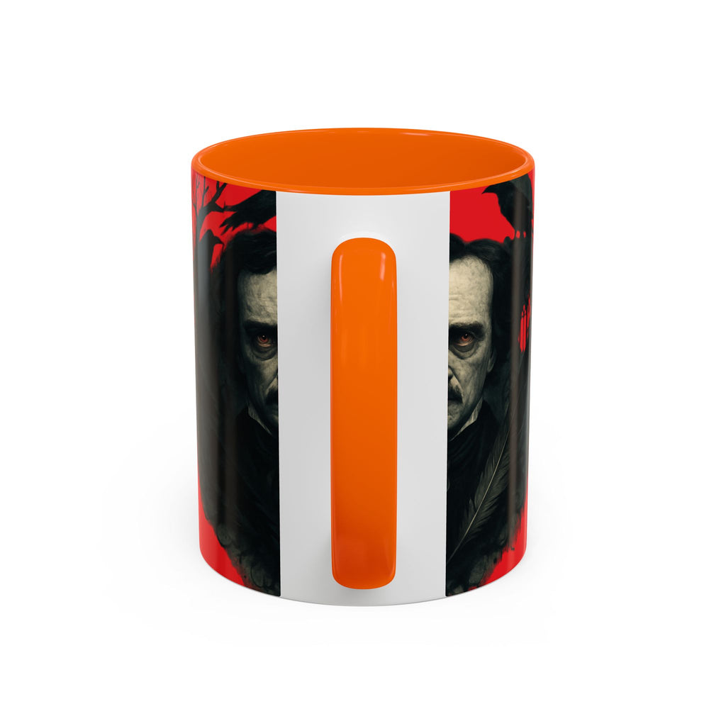 Edgar Allan Poe Portrait Coffee Mug — Gothic Raven Red Accent (11/15oz)