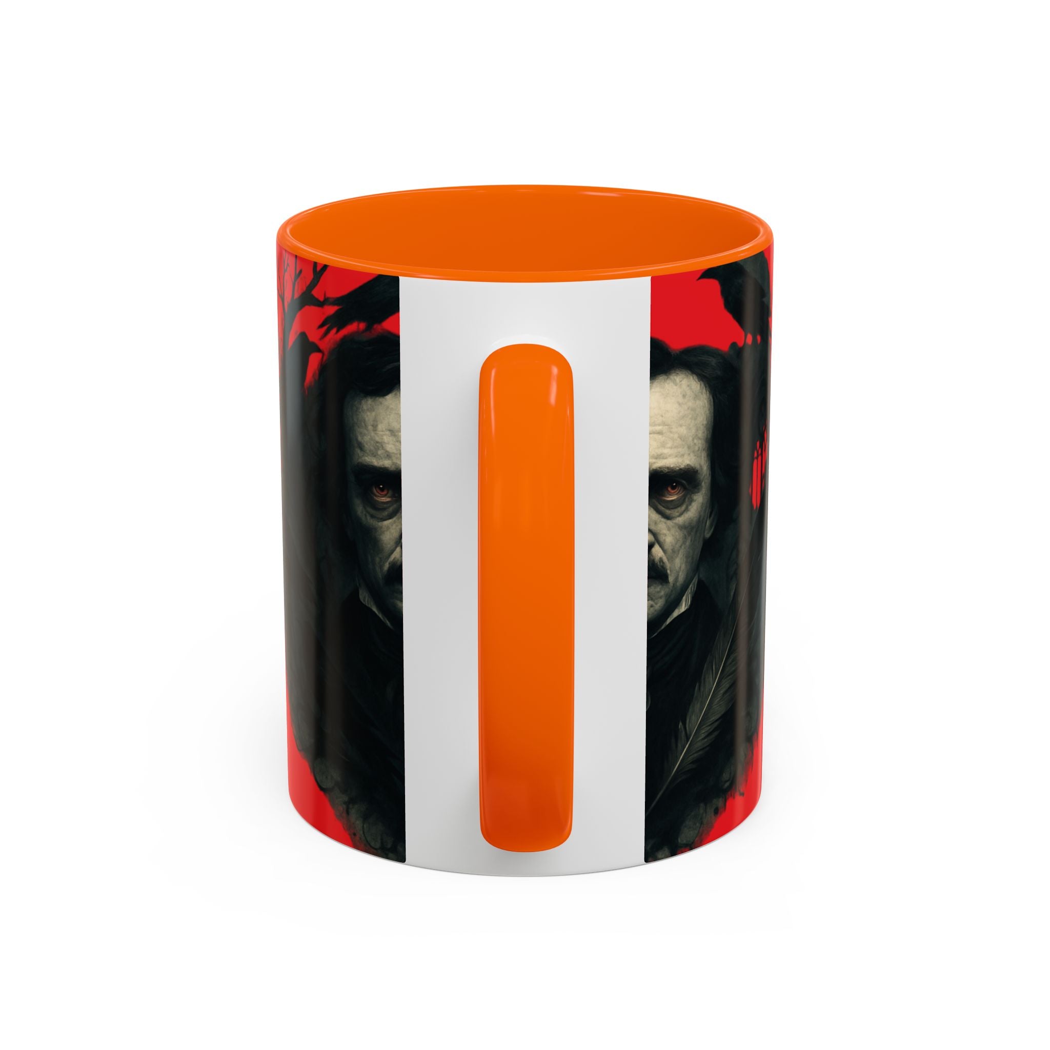 Edgar Allan Poe Portrait Coffee Mug — Gothic Raven Red Accent (11/15oz)