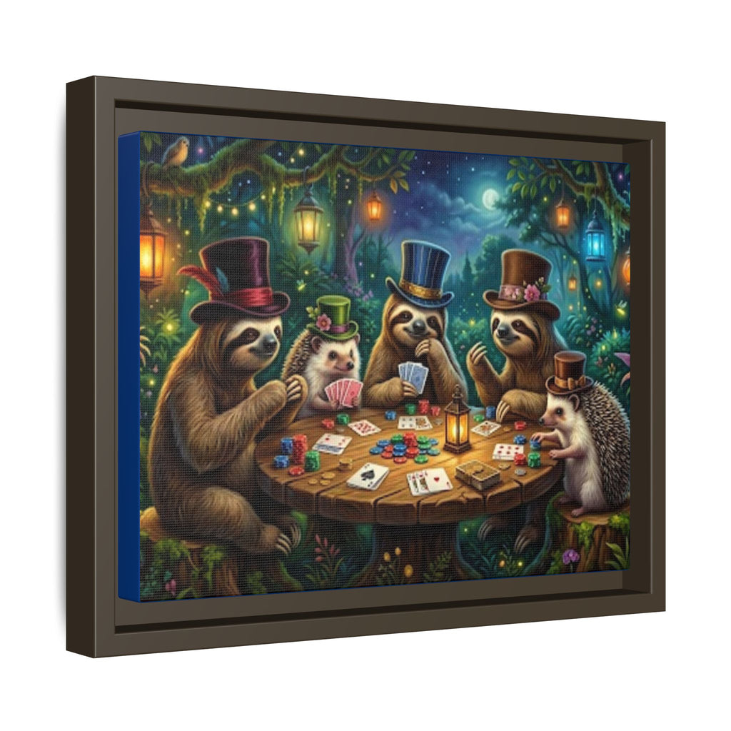 Framed Whimsical Sloth & Hedgehog Poker Night Canvas