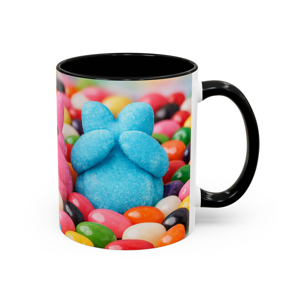 Easter Candy Peeps Coffee Mug — Colorful Jellybean & Marshmallow Bunny Accent Mug (11/15oz)