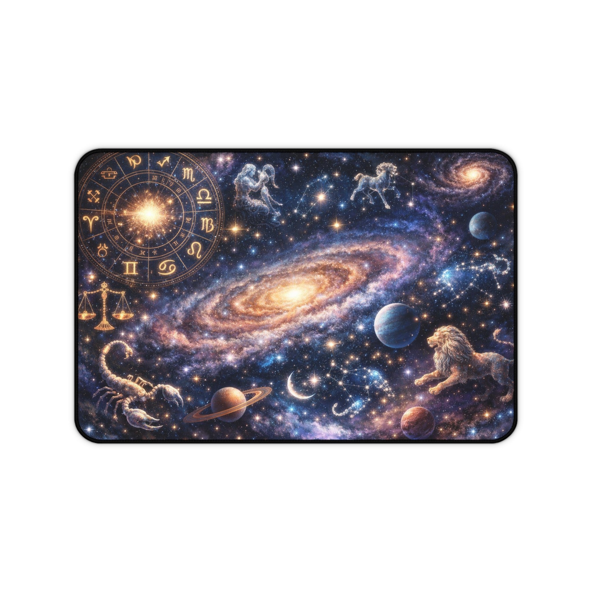 Zodiac Constellation Galaxy Desk Mat — Astrological Space Mouse Pad