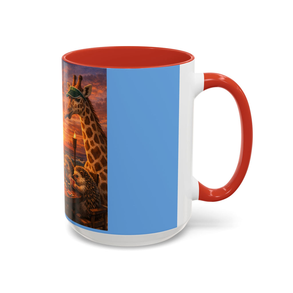 Sunset Poker Nights Animal Coffee Mug — Giraffe & Hedgehog Friends (11/15 oz)