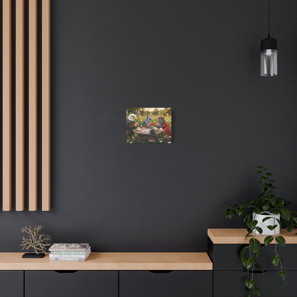 Canvas Wall Art — Woodland Birds Playing Cards Scene