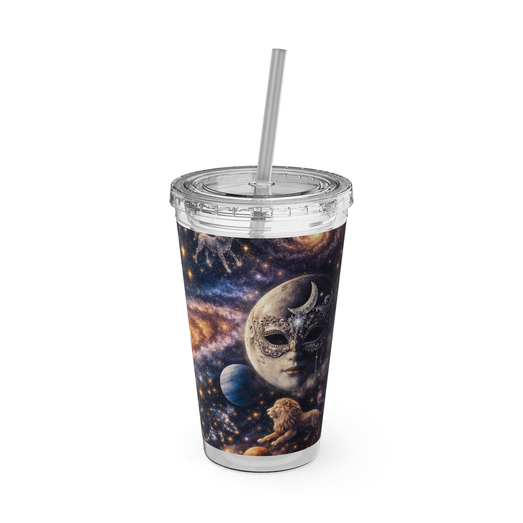 Galaxy Zodiac 16oz Tumbler with Straw — Cosmic Sunsplash Astral Design