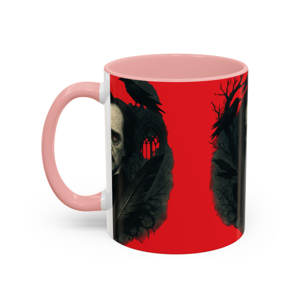 Edgar Allan Poe Portrait Coffee Mug — Gothic Raven Red Accent (11/15oz)