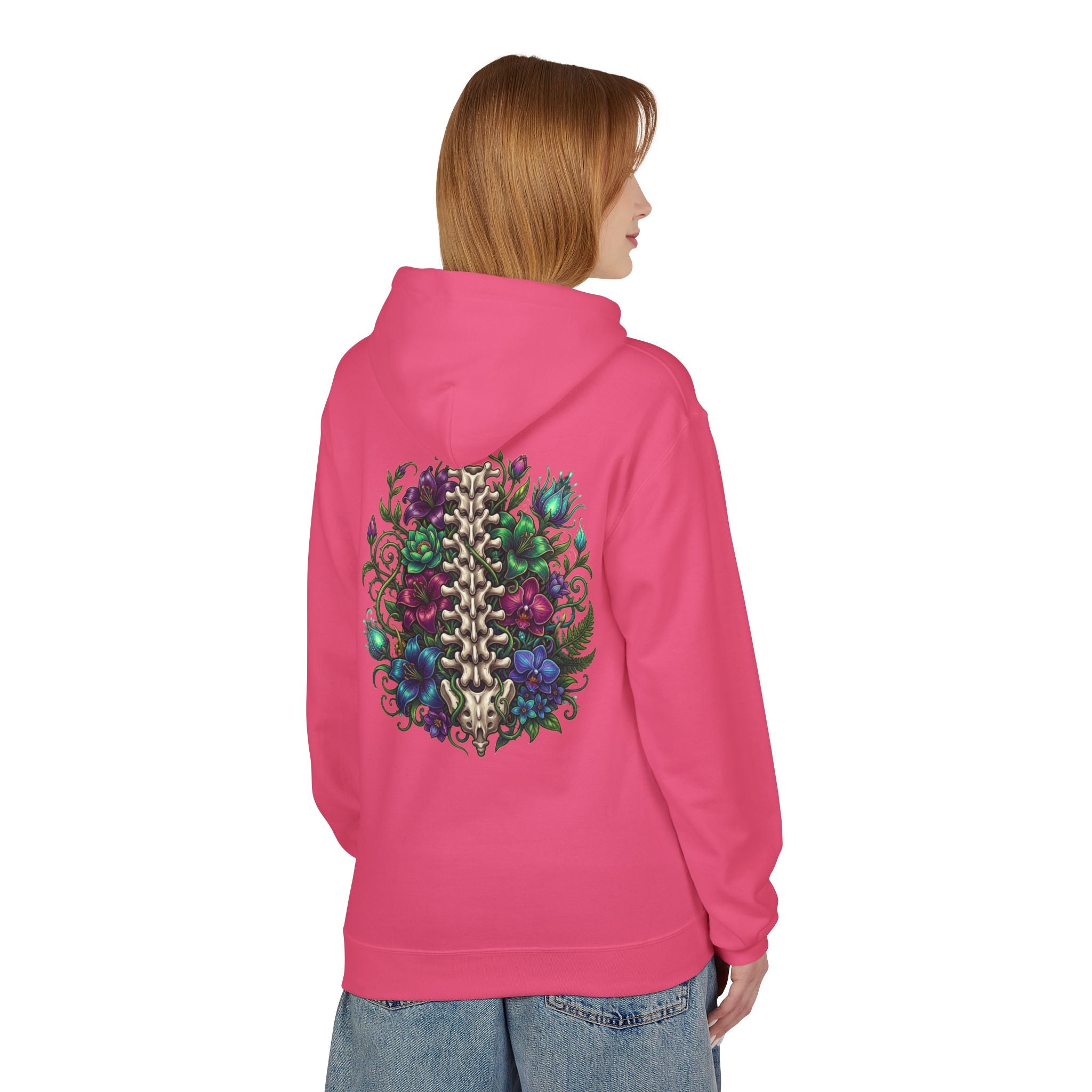 Spine & Blossoms Hoodie — "Soft Heart, Strong Spine!" Graphic Pullover