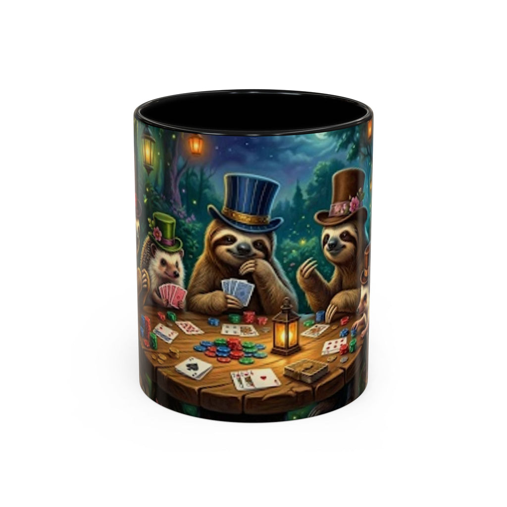 Sloth & Hedgehog Poker Night Coffee Mug — Whimsical Woodland Animal Tea Cup (11/15oz)