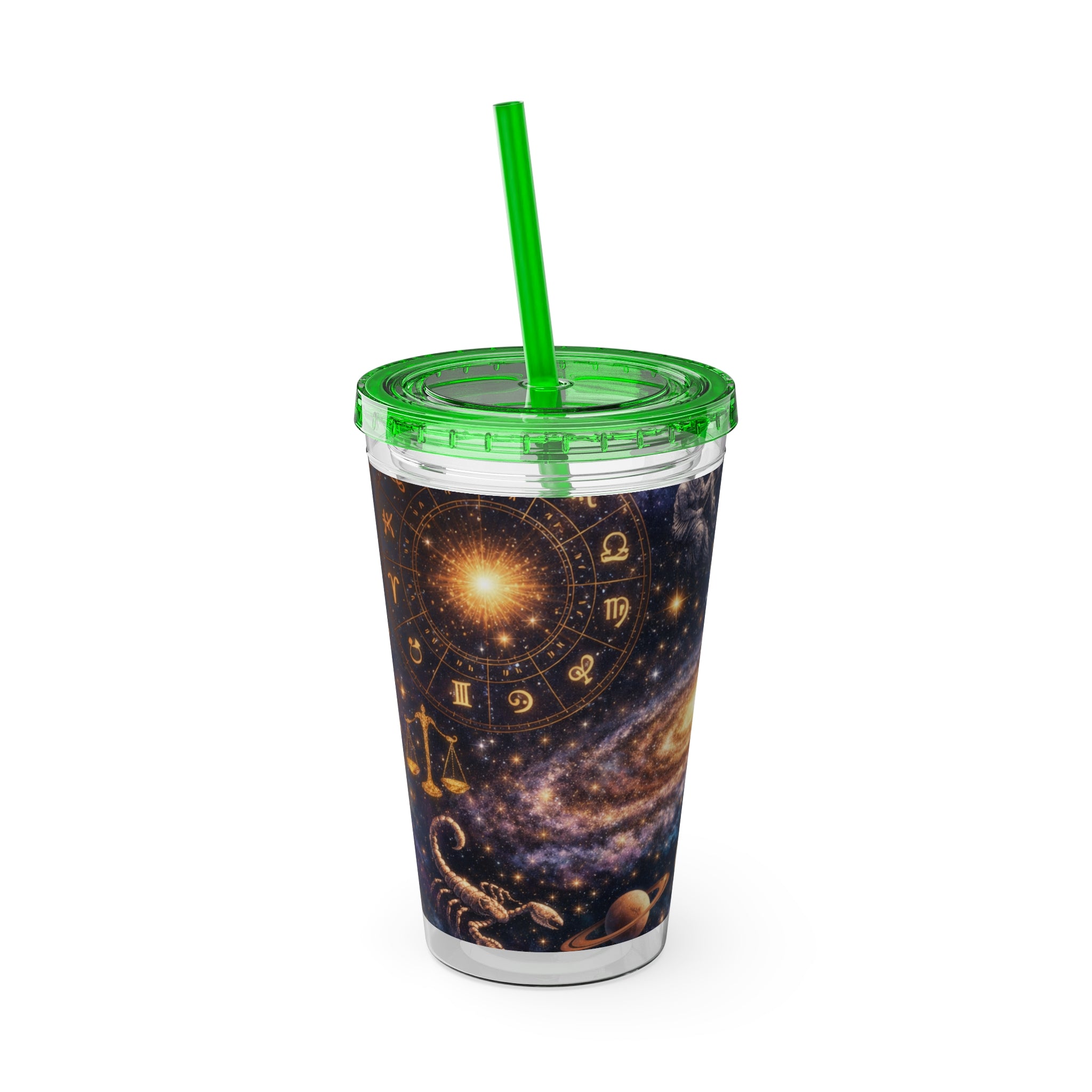 Galaxy Zodiac 16oz Tumbler with Straw — Cosmic Sunsplash Astral Design