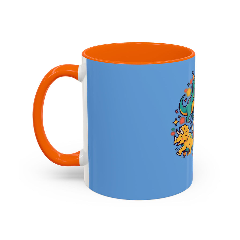 Cute Dancing Dinosaurs & Sloths Accent Coffee Mug — Colorful 11/15oz Ceramic