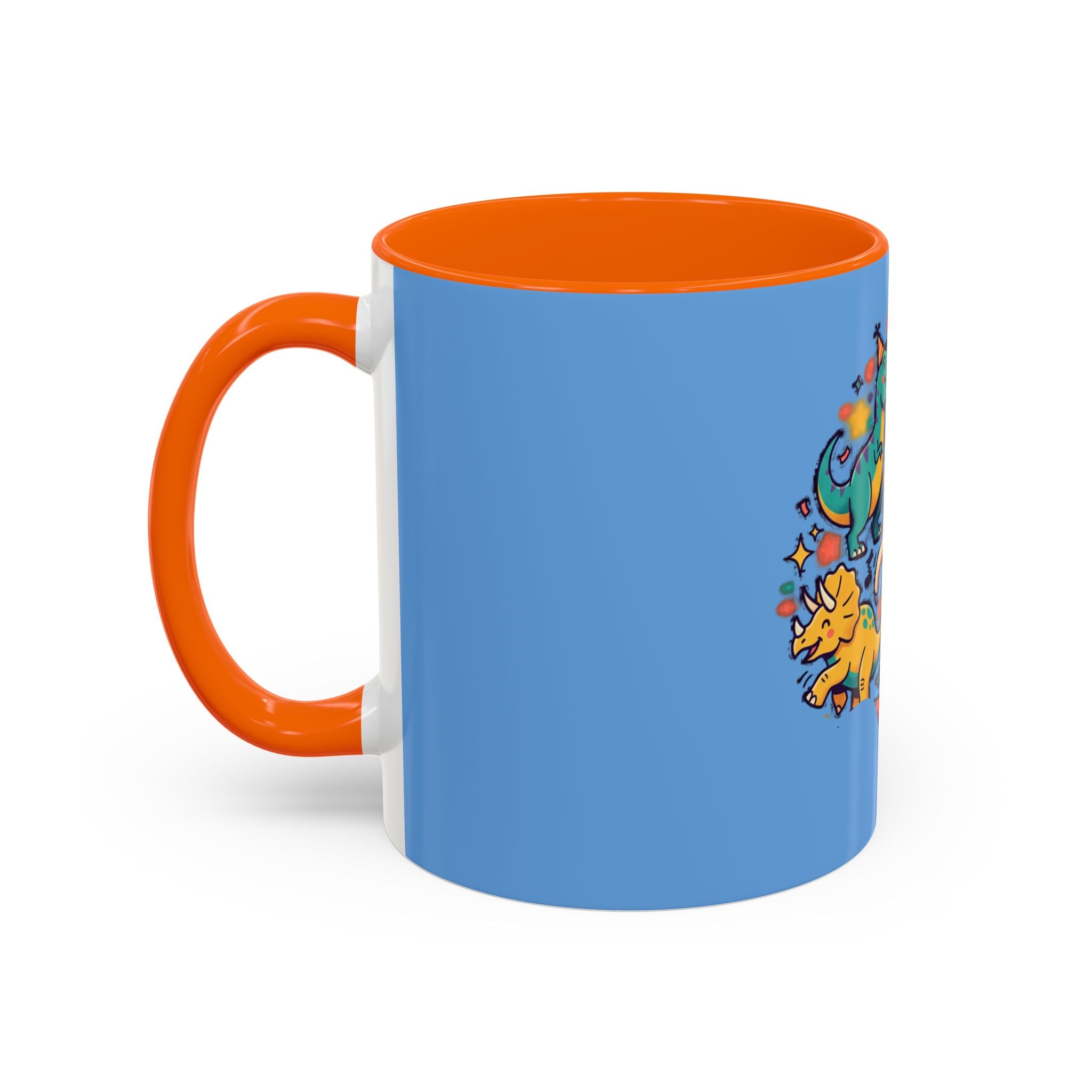 Cute Dancing Dinosaurs & Sloths Accent Coffee Mug — Colorful 11/15oz Ceramic