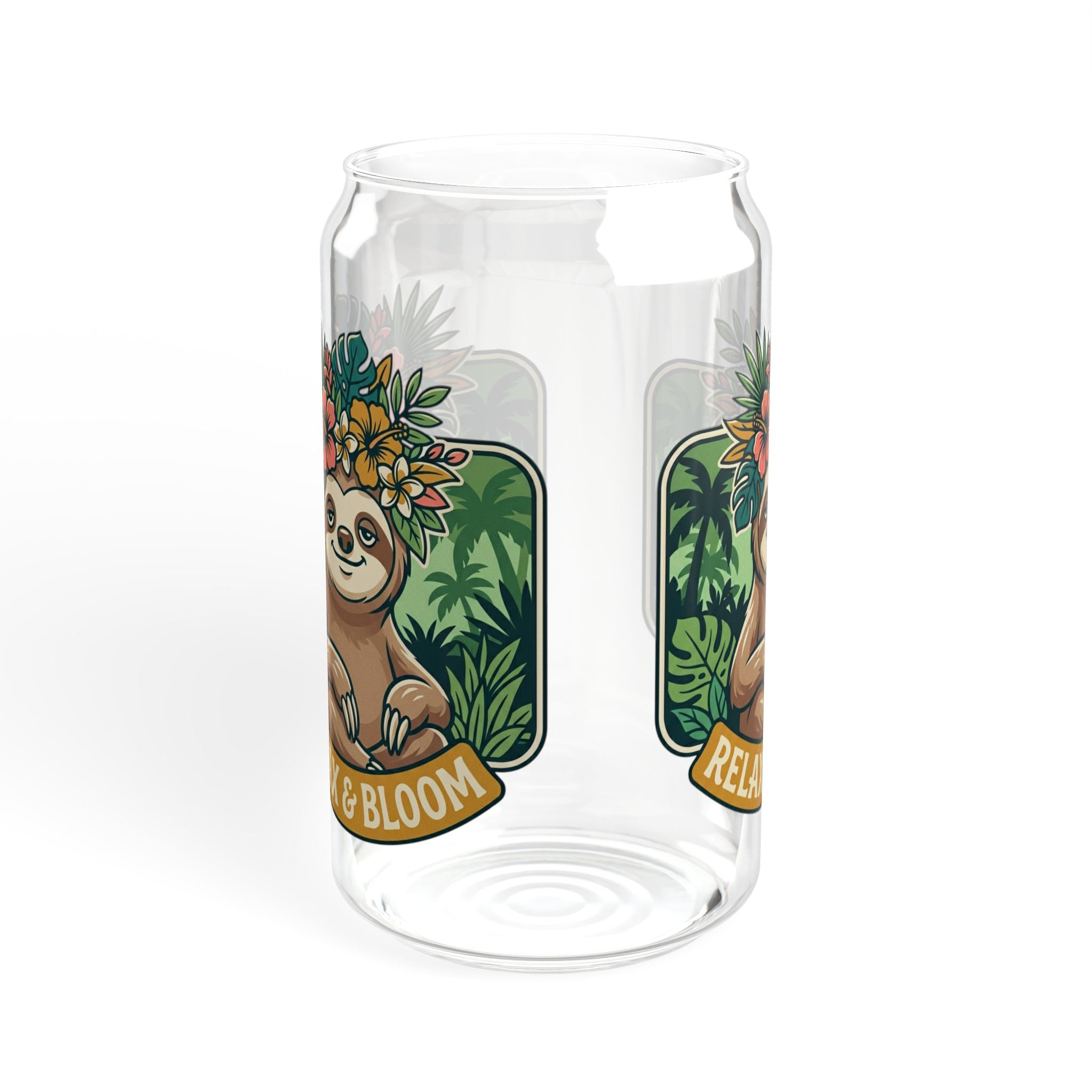 Relax & Bloom Sloth Sipper Glass — 16oz Bamboo Lid Straw Tumbler