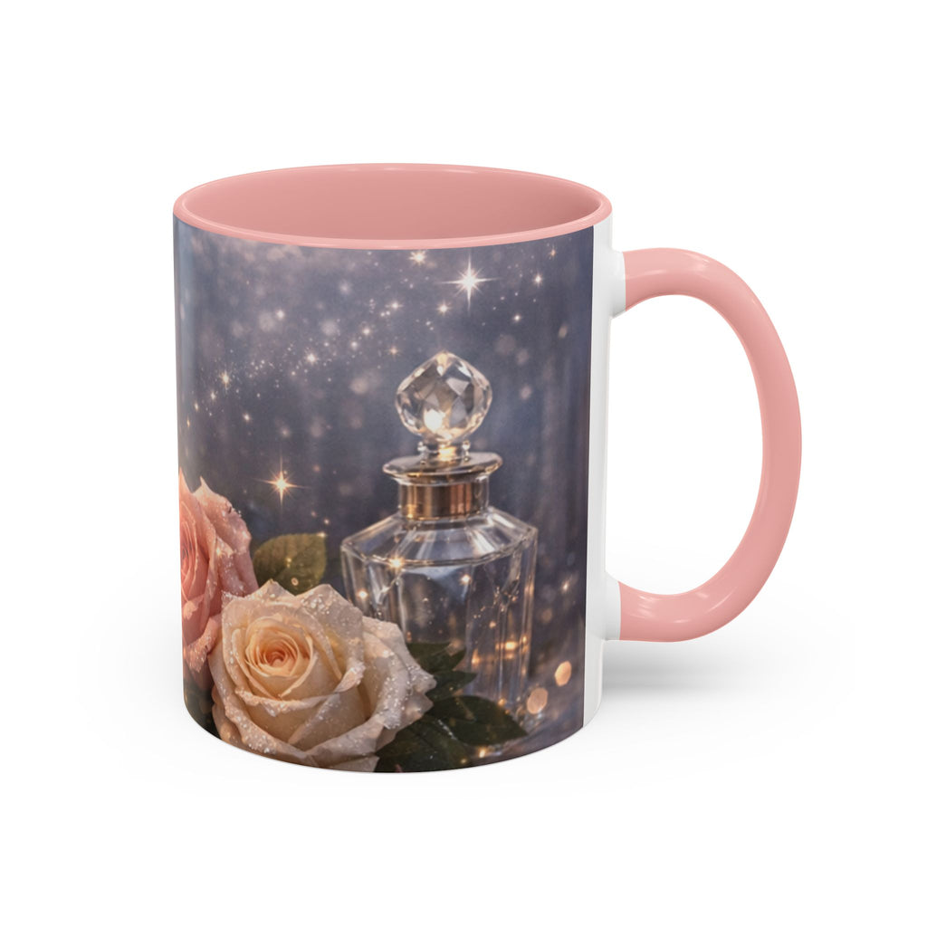 Vintage Rose & Perfume Accent Coffee Mug — Sparkling Floral 11/15oz