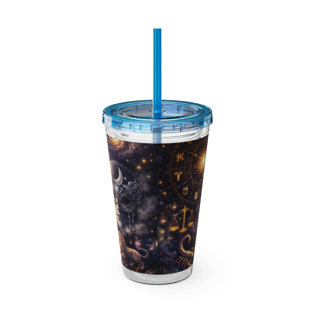Galaxy Zodiac 16oz Tumbler with Straw — Cosmic Sunsplash Astral Design