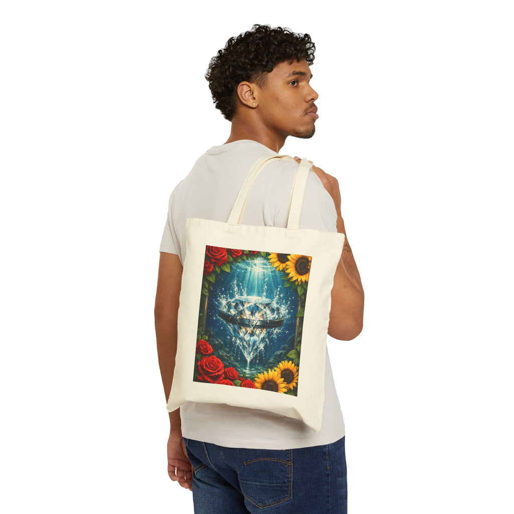 Canvas Tote Bag — "It's a New Day" Positive Quote & Floral Crystal Art Reusable Shopper