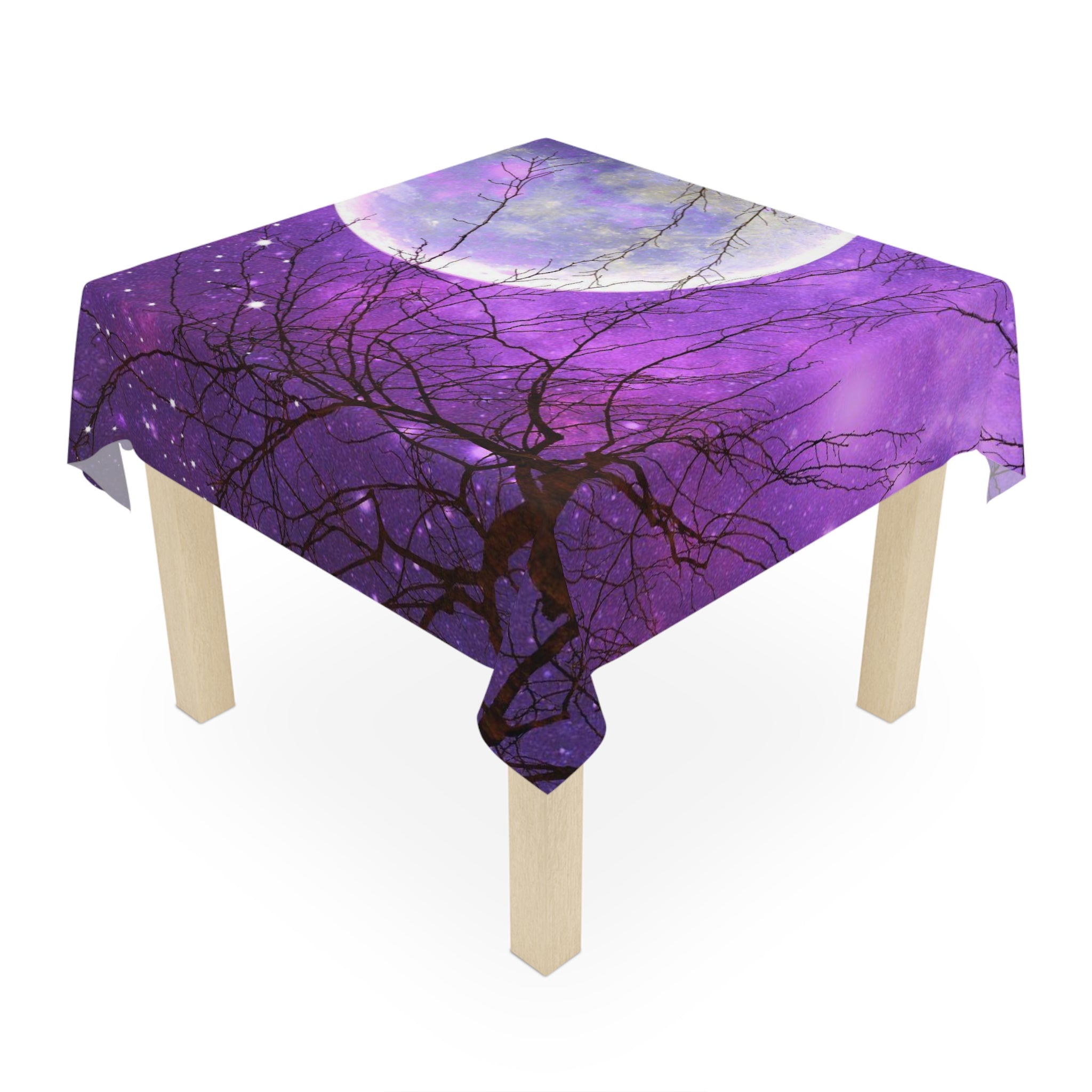 Purple Moonlight Tablecloth — Mystical Night Sky Table Cover for Halloween & Gothic Decor