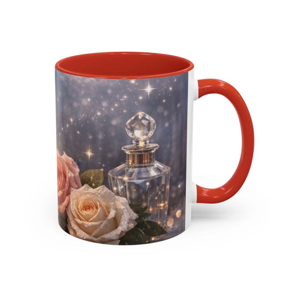 Vintage Rose & Perfume Accent Coffee Mug — Sparkling Floral 11/15oz