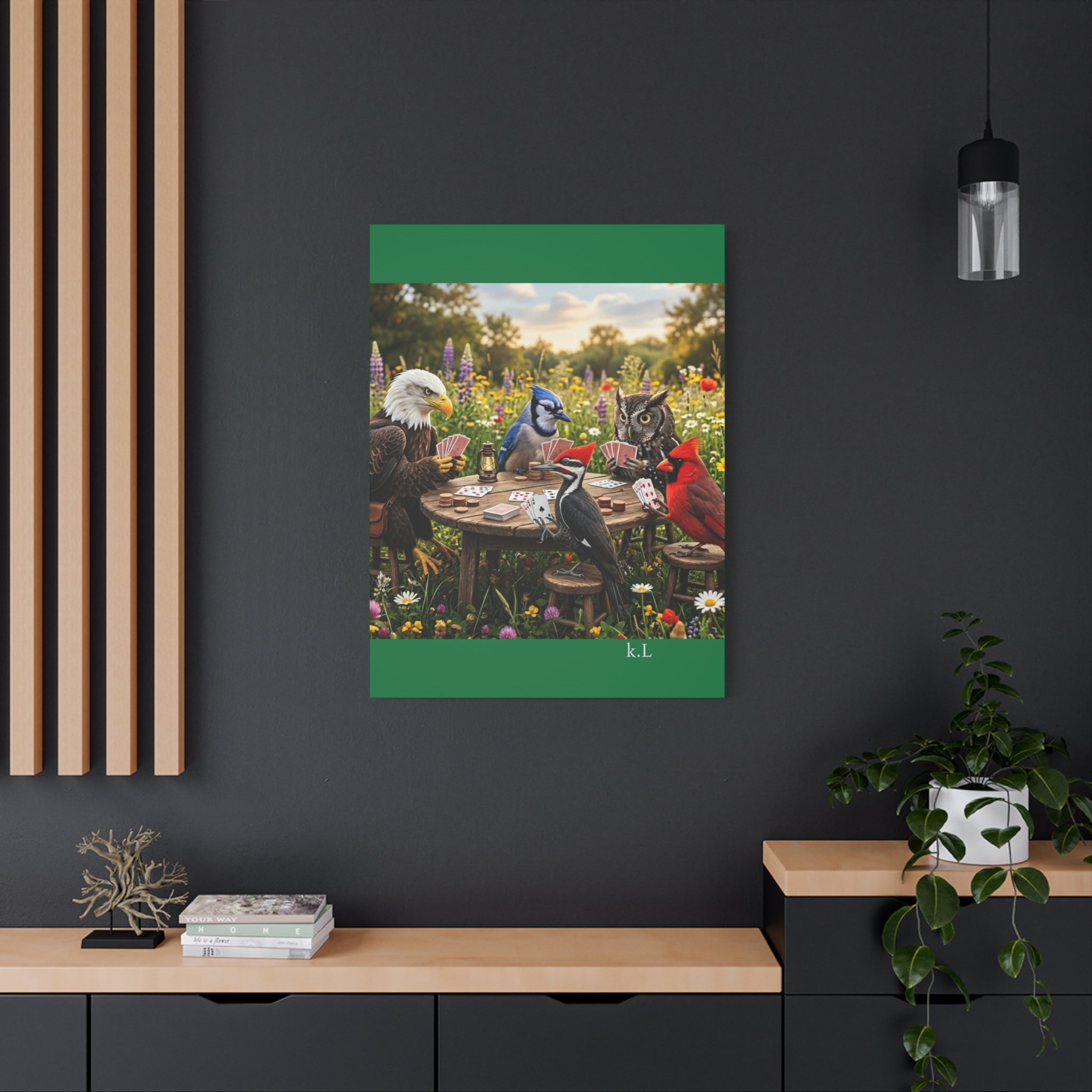 Canvas Wall Art — Woodland Birds Playing Cards Scene